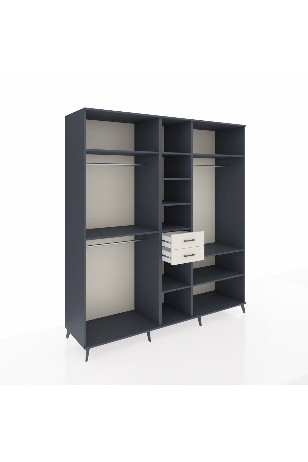 Kronos Dolap 10 Raflı 2 Çekmeceli 3 Askılı 220x59x243 Antrasit-Antrasit/Aytaşı