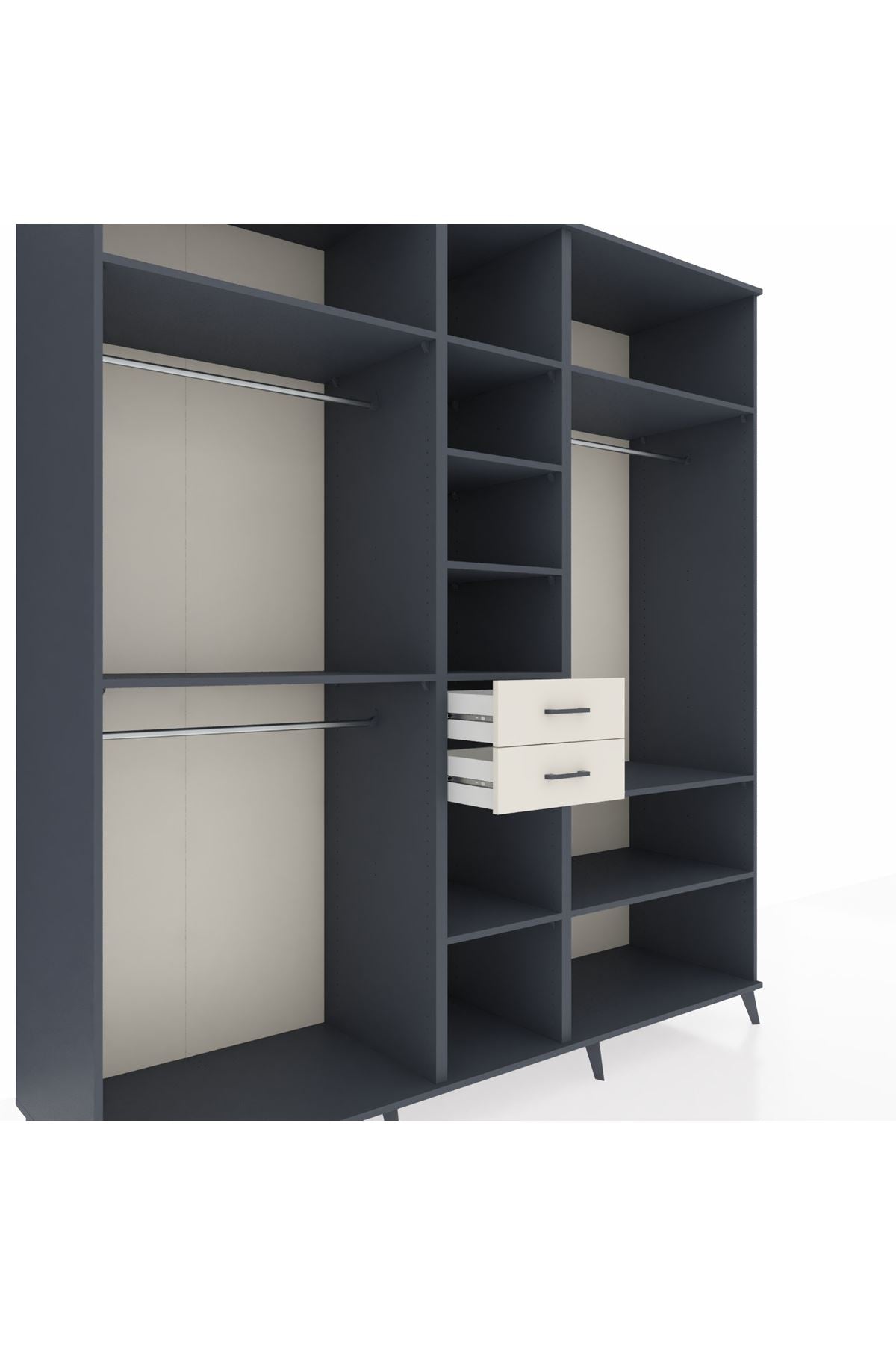 Kronos Dolap 10 Raflı 2 Çekmeceli 3 Askılı 220x59x243 Antrasit-Antrasit/Aytaşı