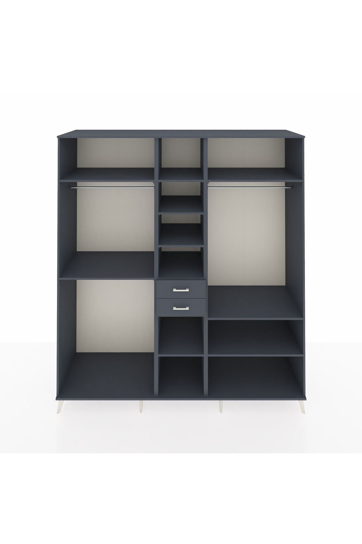 Kronos Dolap 10 Raflı 2 Çekmeceli 3 Askılı 220x59x243 Antrasit-Antrasit/Antrasit