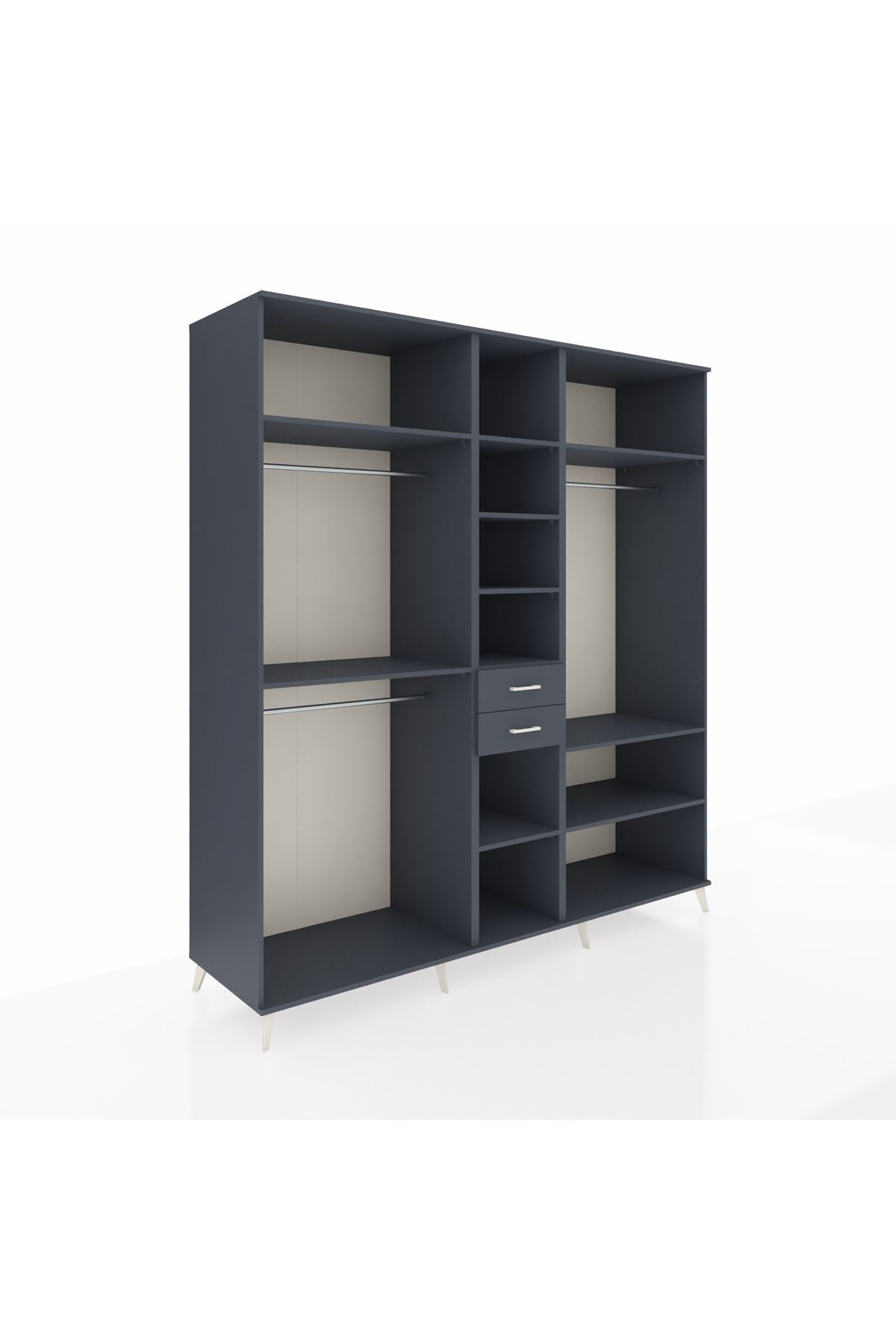 Kronos Dolap 10 Raflı 2 Çekmeceli 3 Askılı 220x59x243 Antrasit-Antrasit/Antrasit