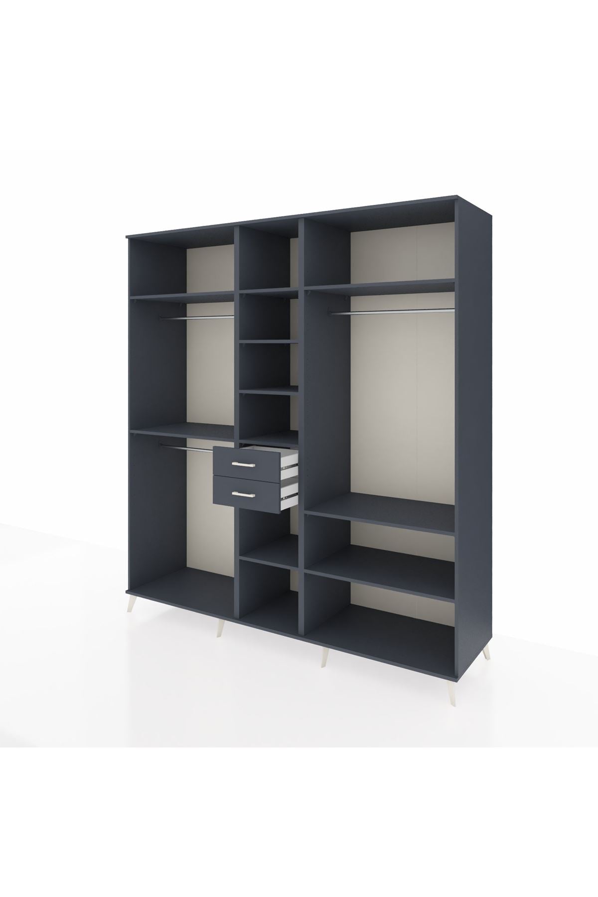 Kronos Dolap 10 Raflı 2 Çekmeceli 3 Askılı 220x59x243 Antrasit-Antrasit/Antrasit