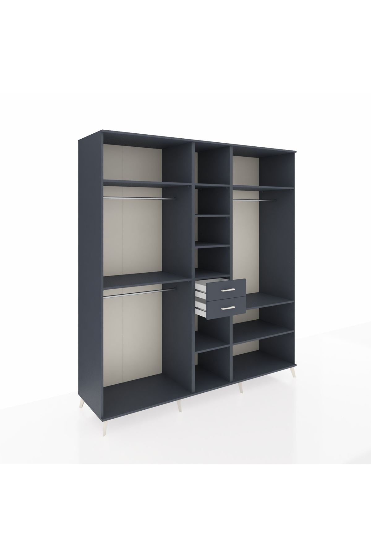 Kronos Dolap 10 Raflı 2 Çekmeceli 3 Askılı 220x59x243 Antrasit-Antrasit/Antrasit