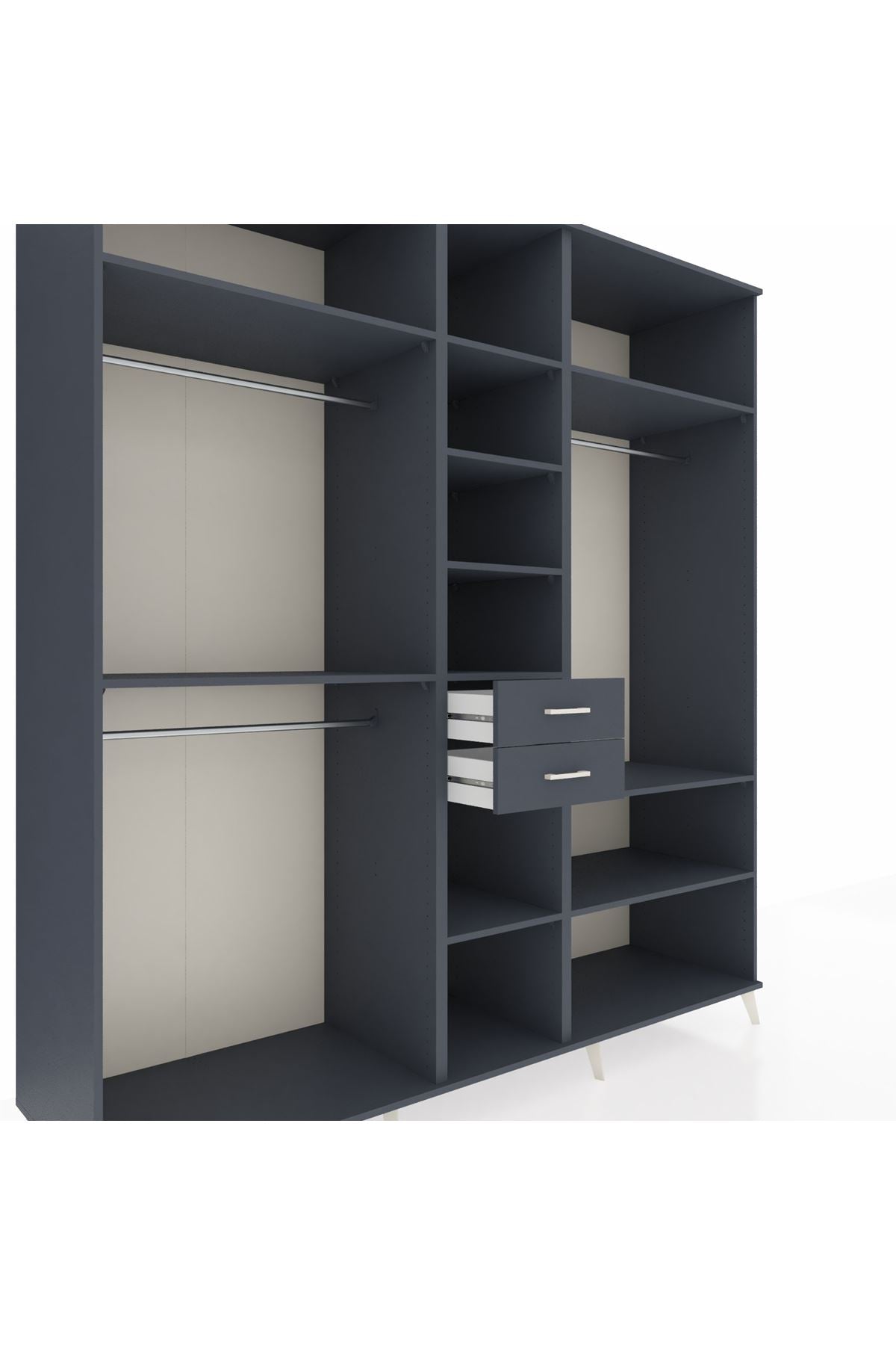 Kronos Dolap 10 Raflı 2 Çekmeceli 3 Askılı 220x59x243 Antrasit-Antrasit/Antrasit