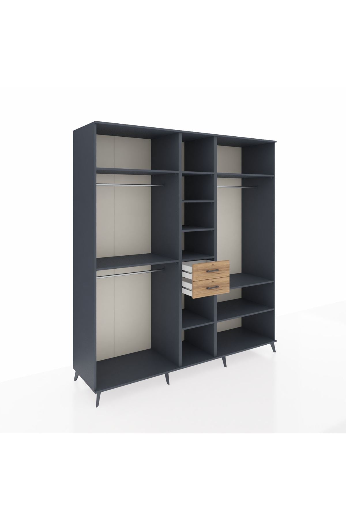 Kronos Dolap 10 Raflı 2 Çekmeceli 3 Askılı 220x59x243 Antrasit-Antrasit/Çam