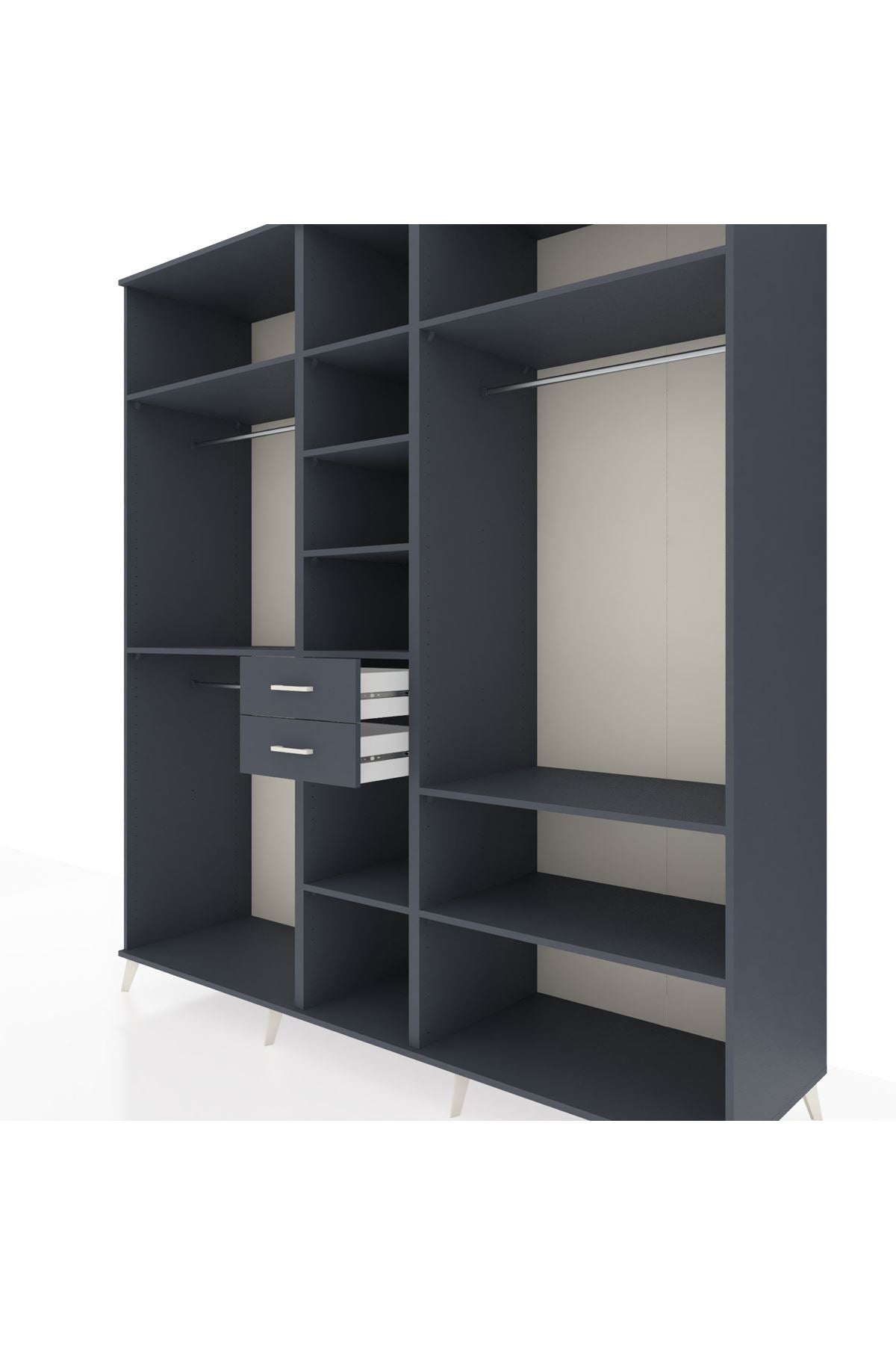 Kronos Dolap 10 Raflı 2 Çekmeceli 3 Askılı 220x59x243 Antrasit-Antrasit/Antrasit