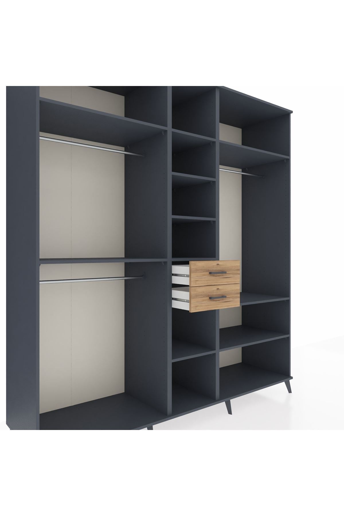 Kronos Dolap 10 Raflı 2 Çekmeceli 3 Askılı 220x59x243 Antrasit-Antrasit/Çam