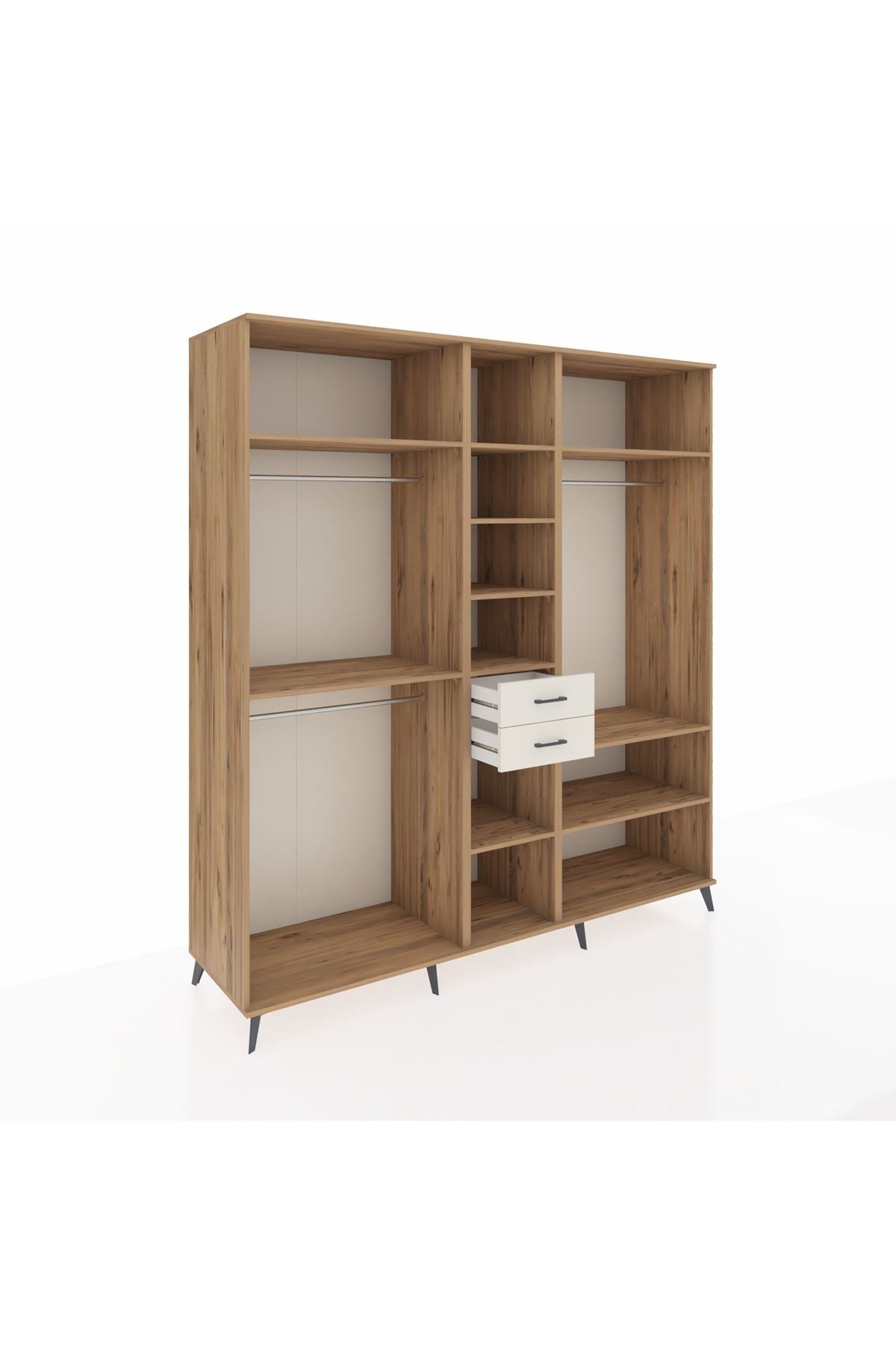 Kronos Dolap 10 Raflı 2 Çekmeceli 3 Askılı 220x59x243 Çam-Çam/Aytaşı