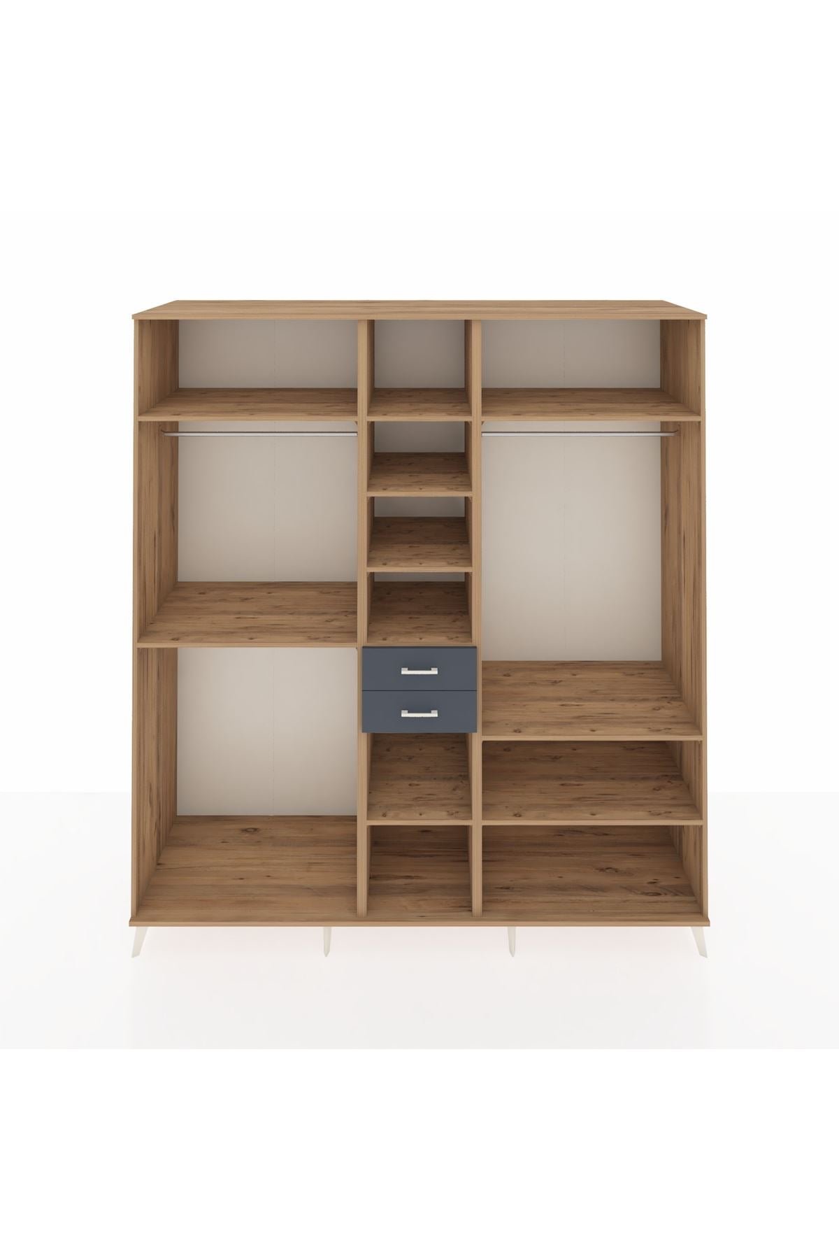 Kronos Dolap 10 Raflı 2 Çekmeceli 3 Askılı 220x59x243 Çam-Çam/Antrasit