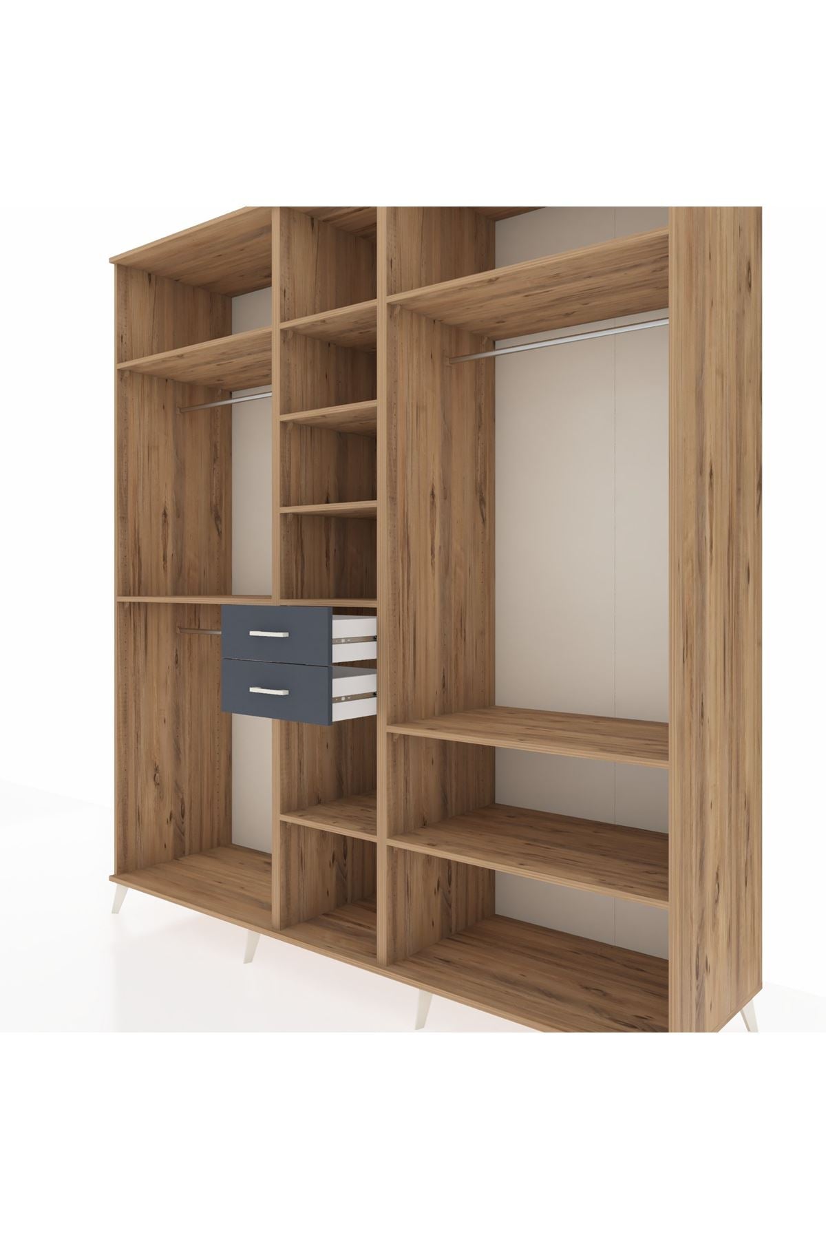 Kronos Dolap 10 Raflı 2 Çekmeceli 3 Askılı 220x59x243 Çam-Çam/Antrasit