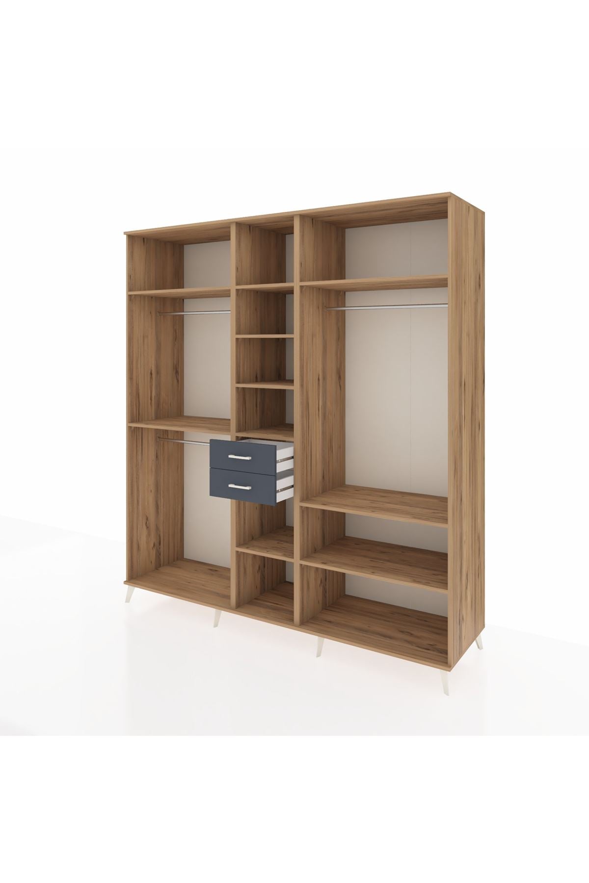 Kronos Dolap 10 Raflı 2 Çekmeceli 3 Askılı 220x59x243 Çam-Çam/Antrasit