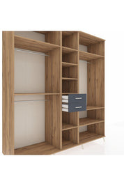 Kronos Dolap 10 Raflı 2 Çekmeceli 3 Askılı 220x59x243 Çam-Çam/Antrasit