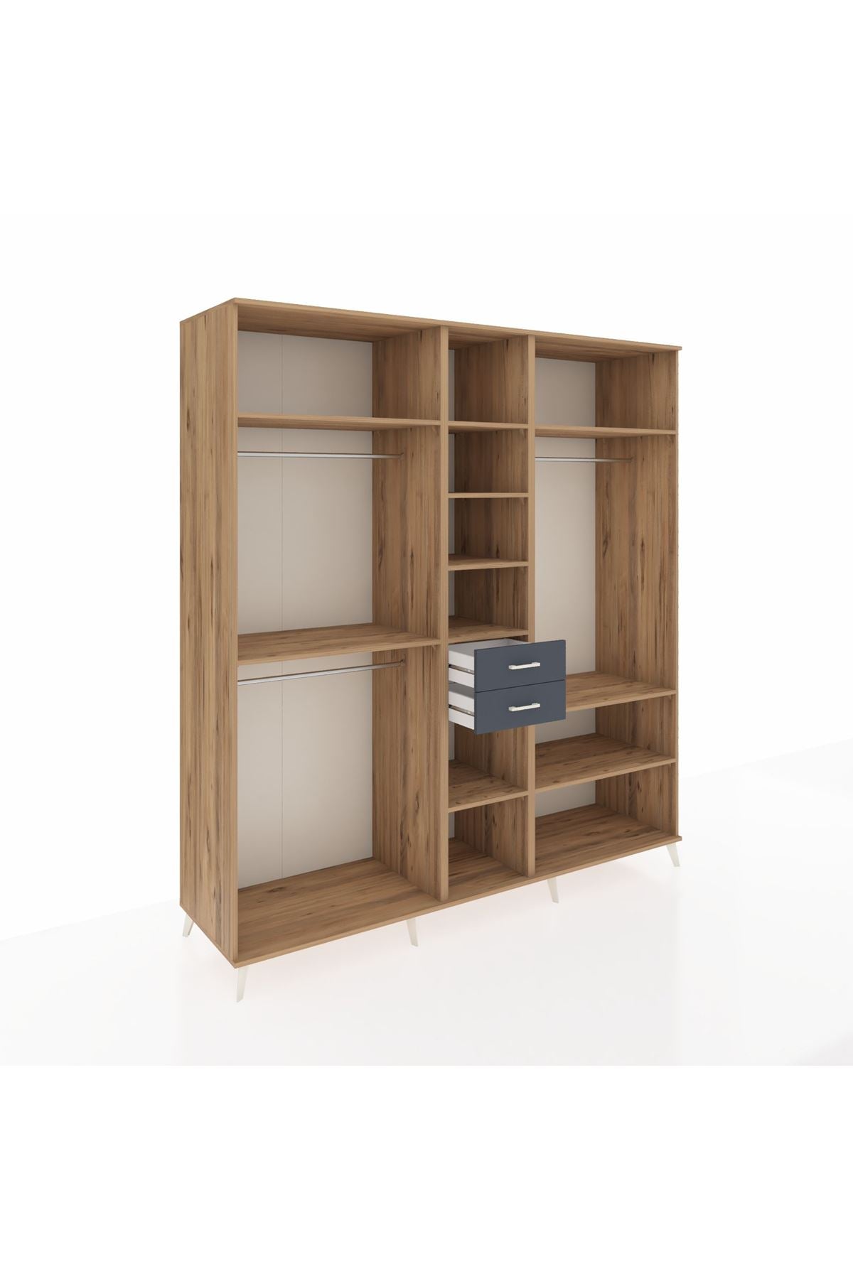 Kronos Dolap 10 Raflı 2 Çekmeceli 3 Askılı 220x59x243 Çam-Çam/Antrasit