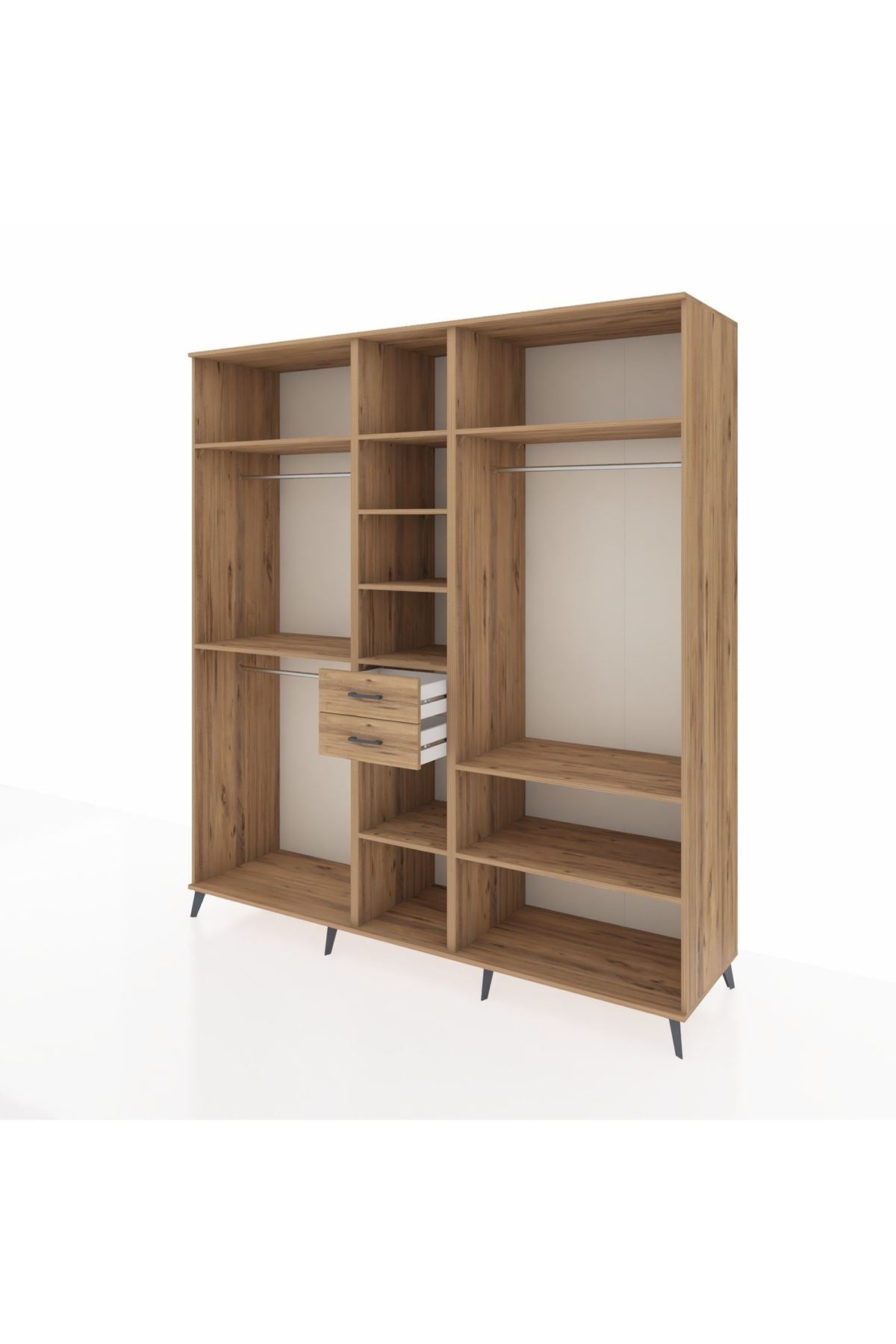 Kronos Dolap 10 Raflı 2 Çekmeceli 3 Askılı 220x59x243 Çam-Çam/Çam