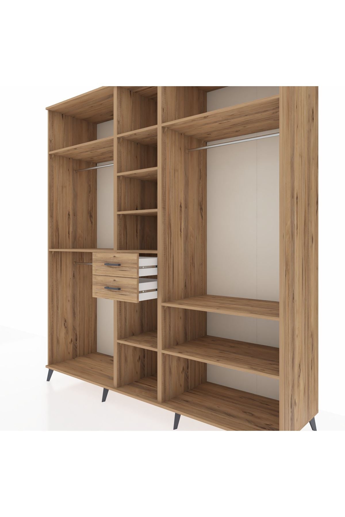 Kronos Dolap 10 Raflı 2 Çekmeceli 3 Askılı 220x59x243 Çam-Çam/Çam