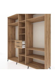 Kronos Dolap 10 Raflı 2 Çekmeceli 3 Askılı 220x59x243 Çam-Çam/Çam