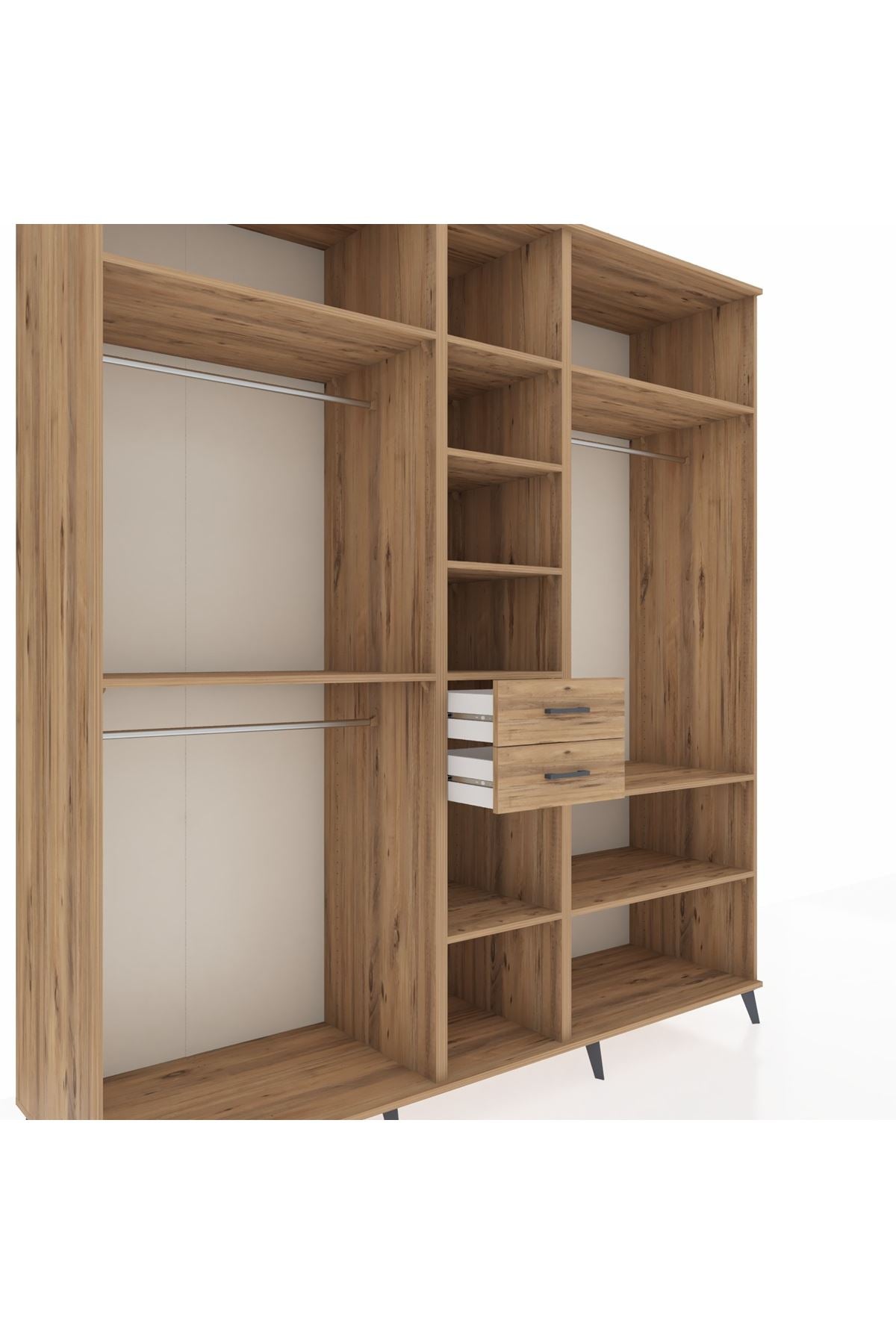 Kronos Dolap 10 Raflı 2 Çekmeceli 3 Askılı 220x59x243 Çam-Çam/Çam