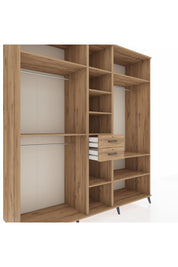 Kronos Dolap 10 Raflı 2 Çekmeceli 3 Askılı 220x59x243 Çam-Çam/Çam