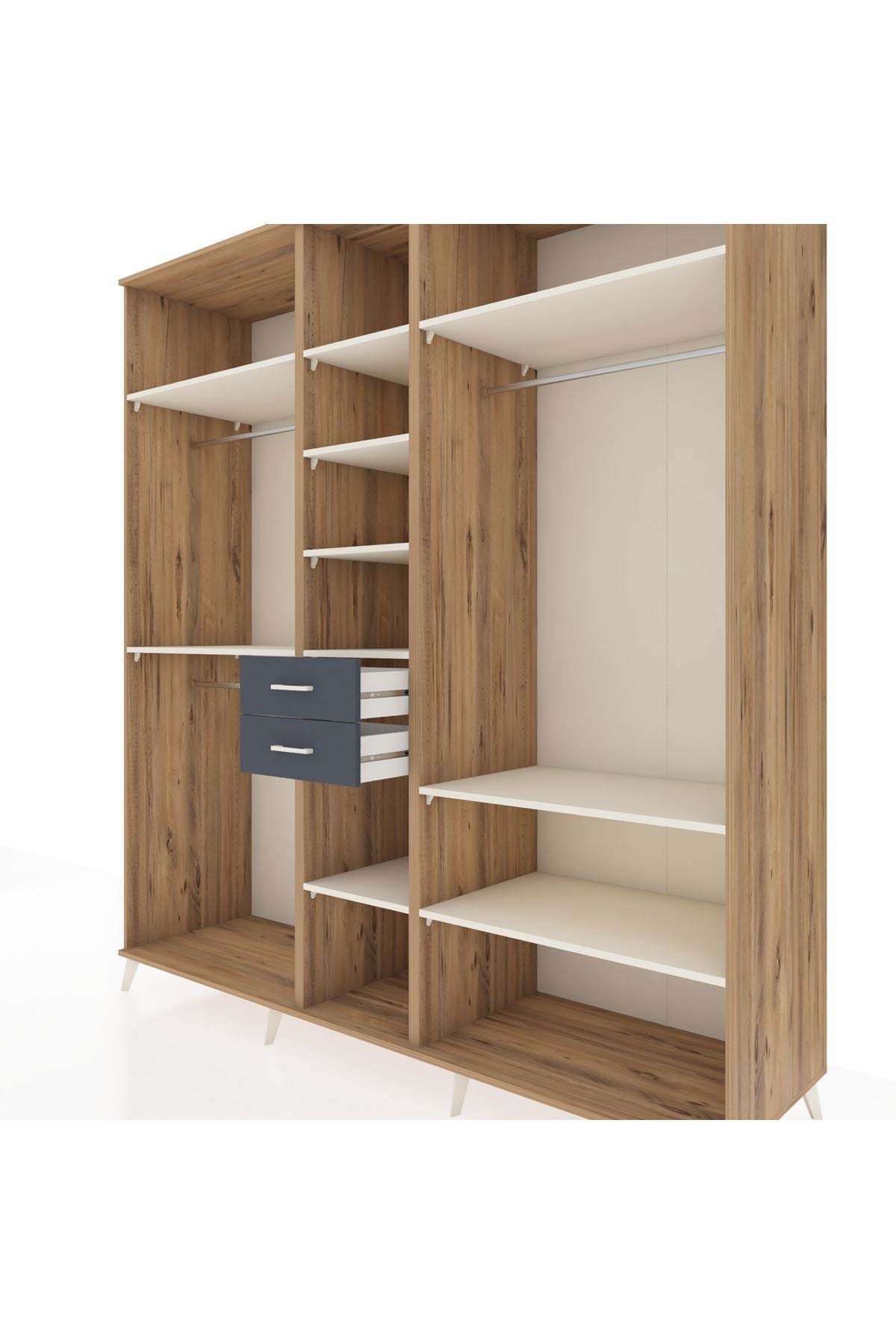 Kronos Dolap 10 Raflı 2 Çekmeceli 3 Askılı 220x59x243 Çam-Aytaşı/Antrasit