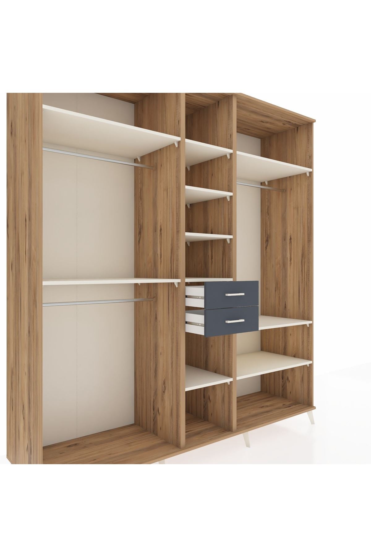 Kronos Dolap 10 Raflı 2 Çekmeceli 3 Askılı 220x59x243 Çam-Aytaşı/Antrasit