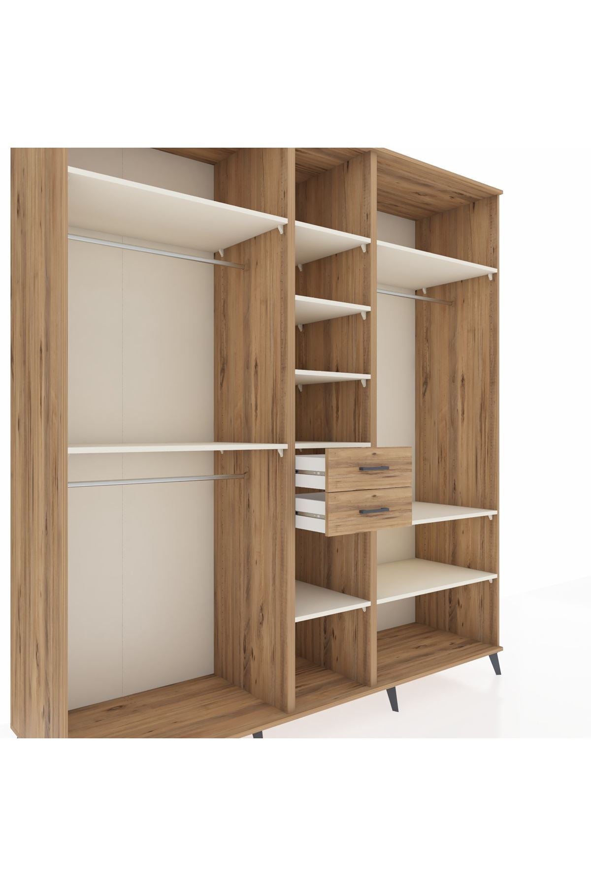Kronos Dolap 10 Raflı 2 Çekmeceli 3 Askılı 220x59x243 Çam-Aytaşı/Çam