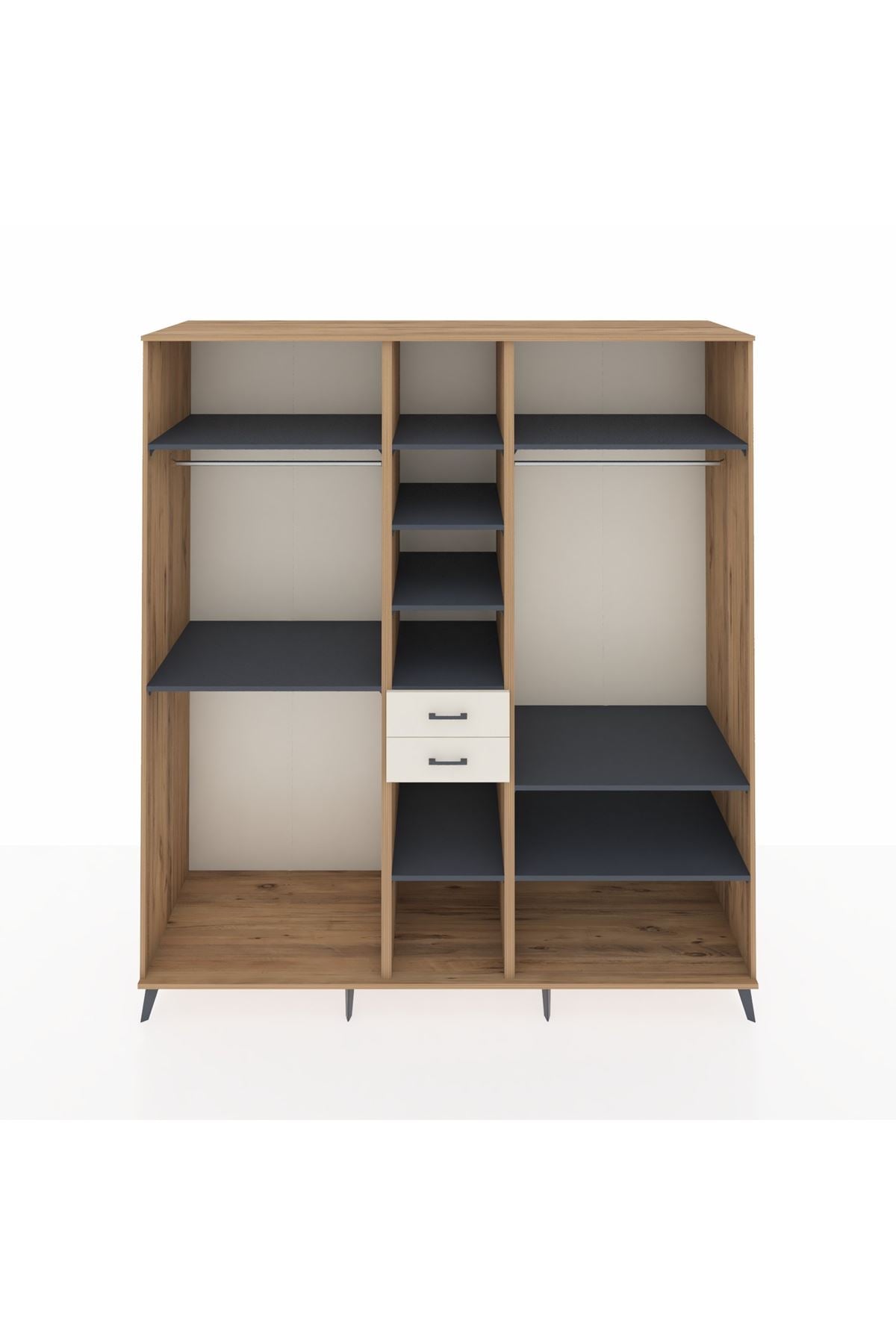 Kronos Dolap 10 Raflı 2 Çekmeceli 3 Askılı 220x59x243 Çam-Antrasit/Aytaşı