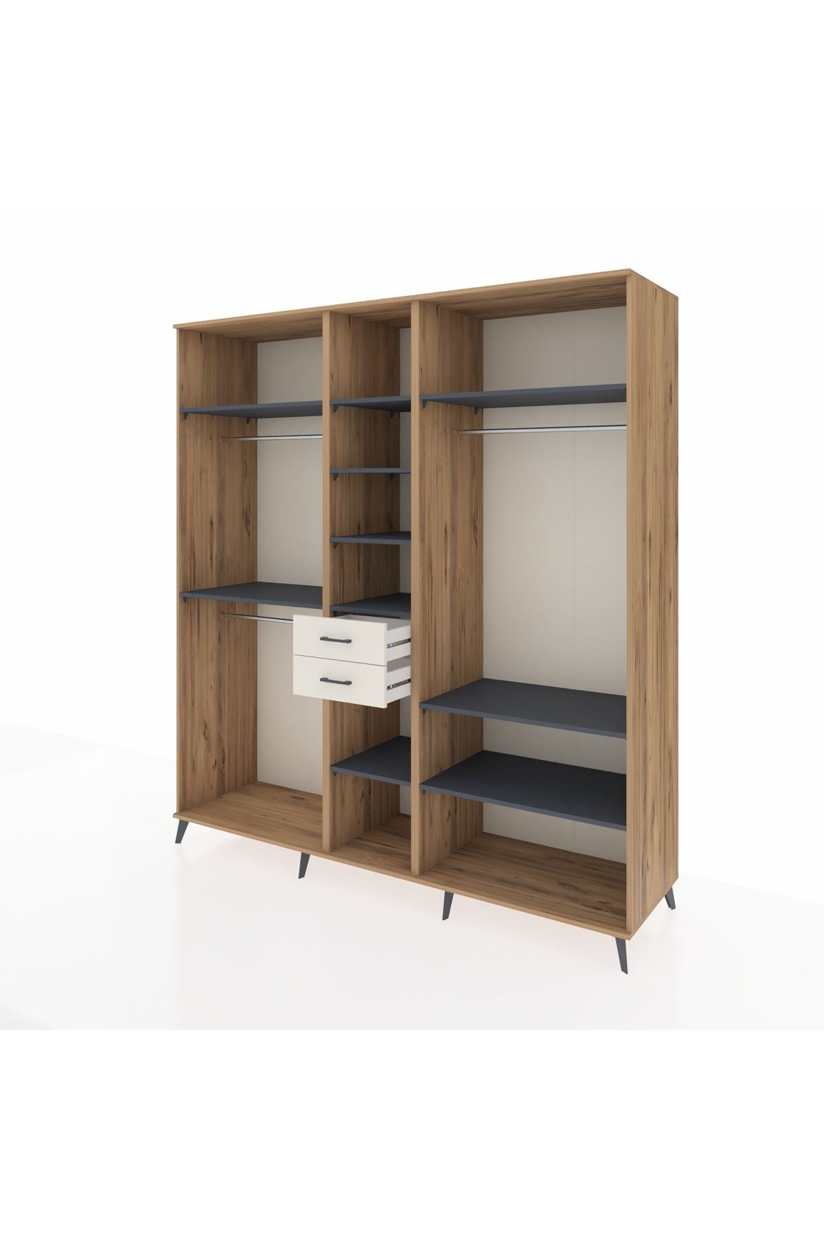 Kronos Dolap 10 Raflı 2 Çekmeceli 3 Askılı 220x59x243 Çam-Antrasit/Aytaşı