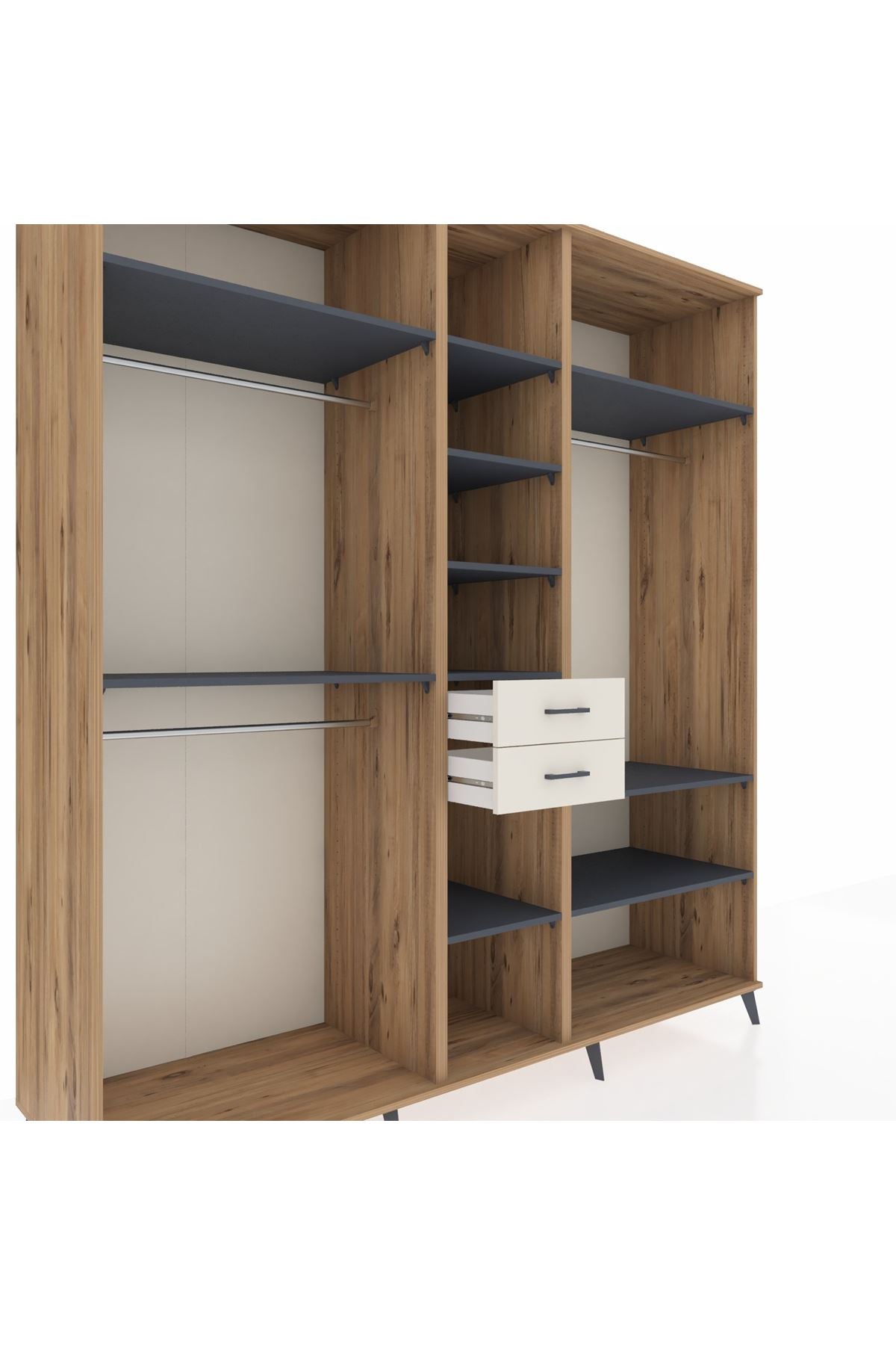 Kronos Dolap 10 Raflı 2 Çekmeceli 3 Askılı 220x59x243 Çam-Antrasit/Aytaşı