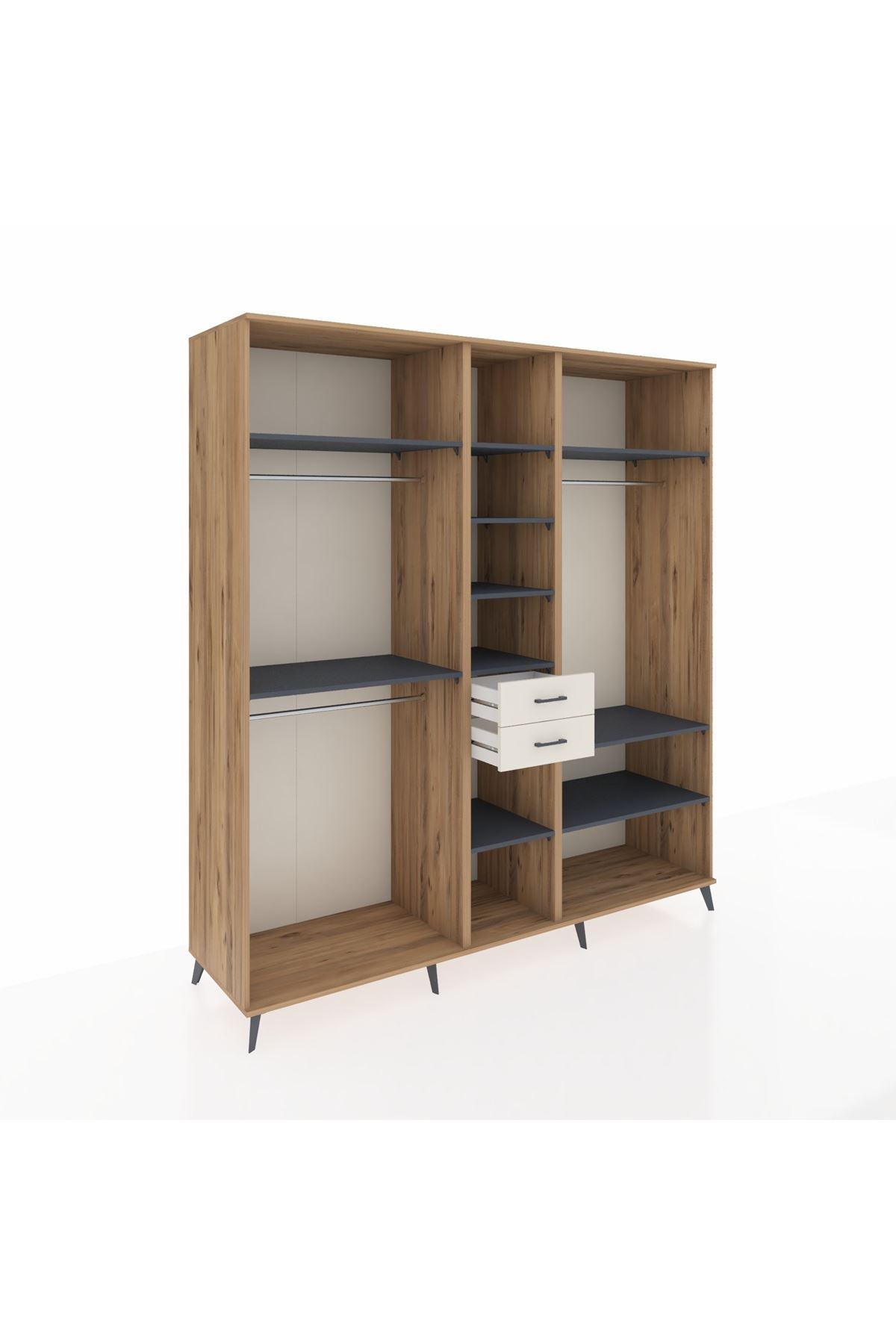 Kronos Dolap 10 Raflı 2 Çekmeceli 3 Askılı 220x59x243 Çam-Antrasit/Aytaşı