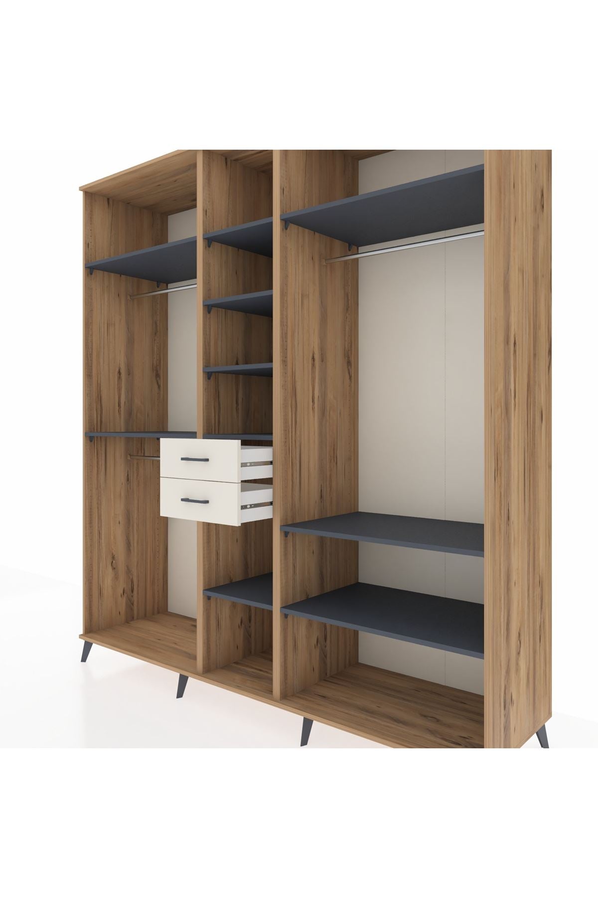 Kronos Dolap 10 Raflı 2 Çekmeceli 3 Askılı 220x59x243 Çam-Antrasit/Aytaşı