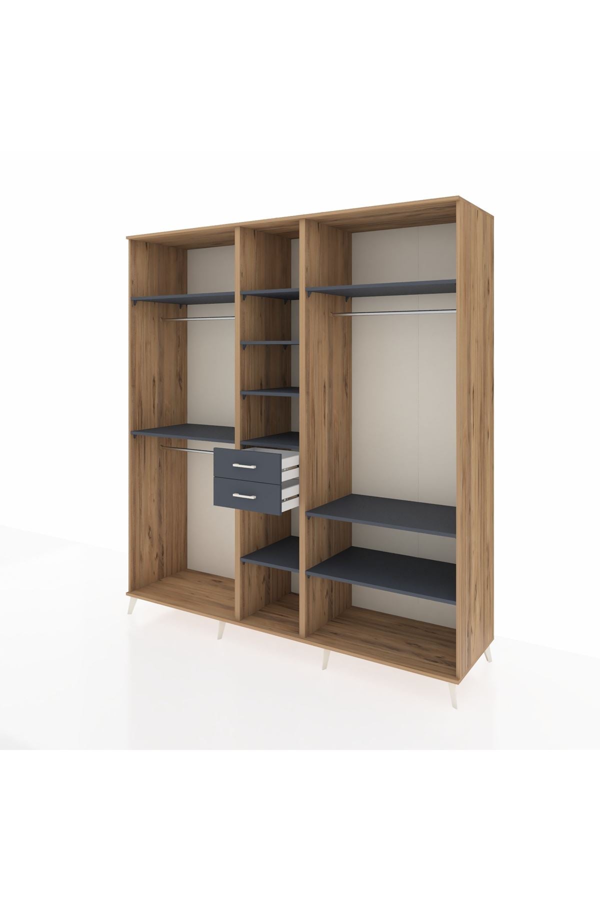 Kronos Dolap 10 Raflı 2 Çekmeceli 3 Askılı 220x59x243 Çam-Antrasit/Antrasit