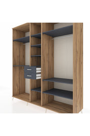 Kronos Dolap 10 Raflı 2 Çekmeceli 3 Askılı 220x59x243 Çam-Antrasit/Antrasit