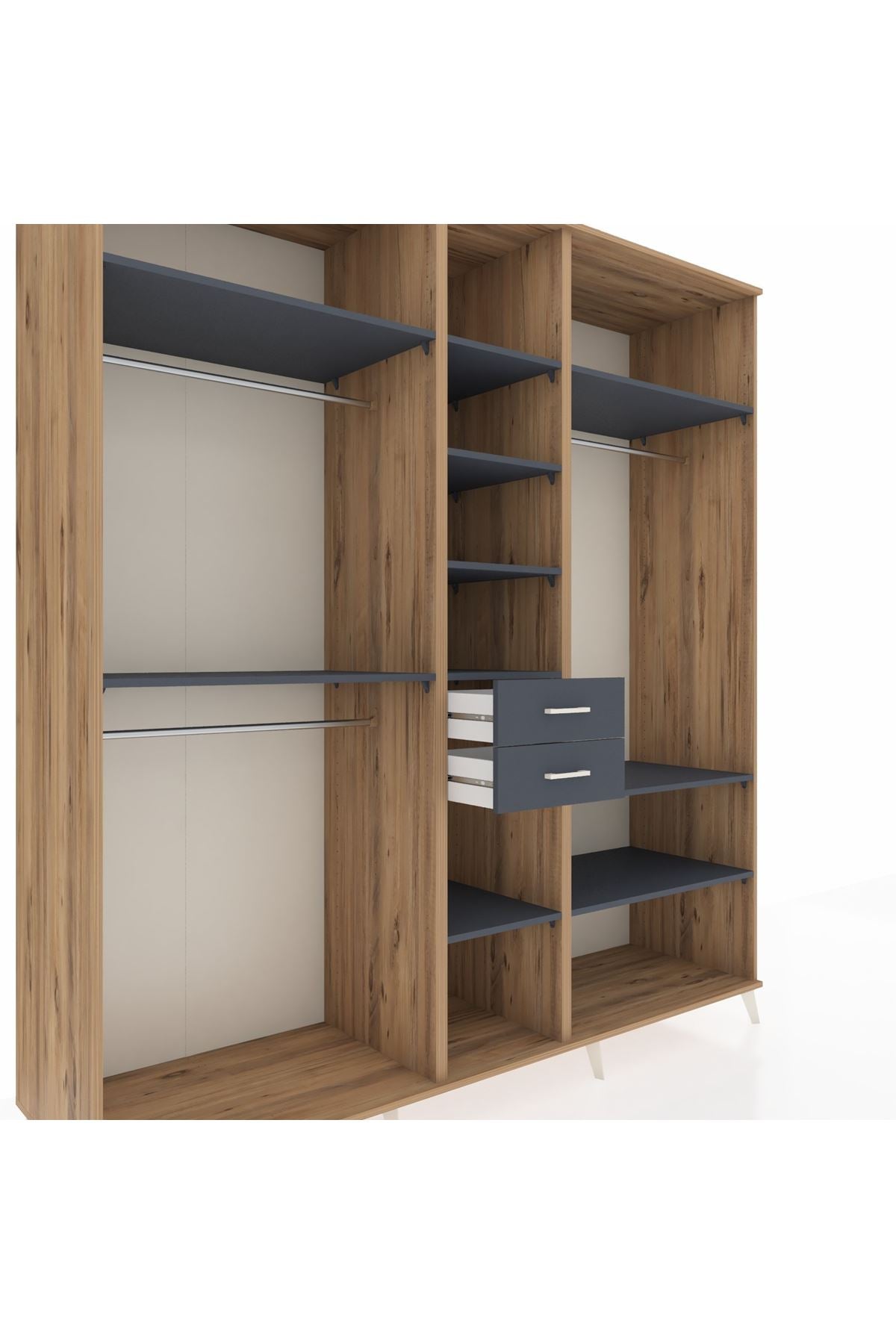 Kronos Dolap 10 Raflı 2 Çekmeceli 3 Askılı 220x59x243 Çam-Antrasit/Antrasit