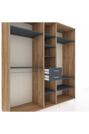 Kronos Dolap 10 Raflı 2 Çekmeceli 3 Askılı 220x59x243 Çam-Antrasit/Antrasit