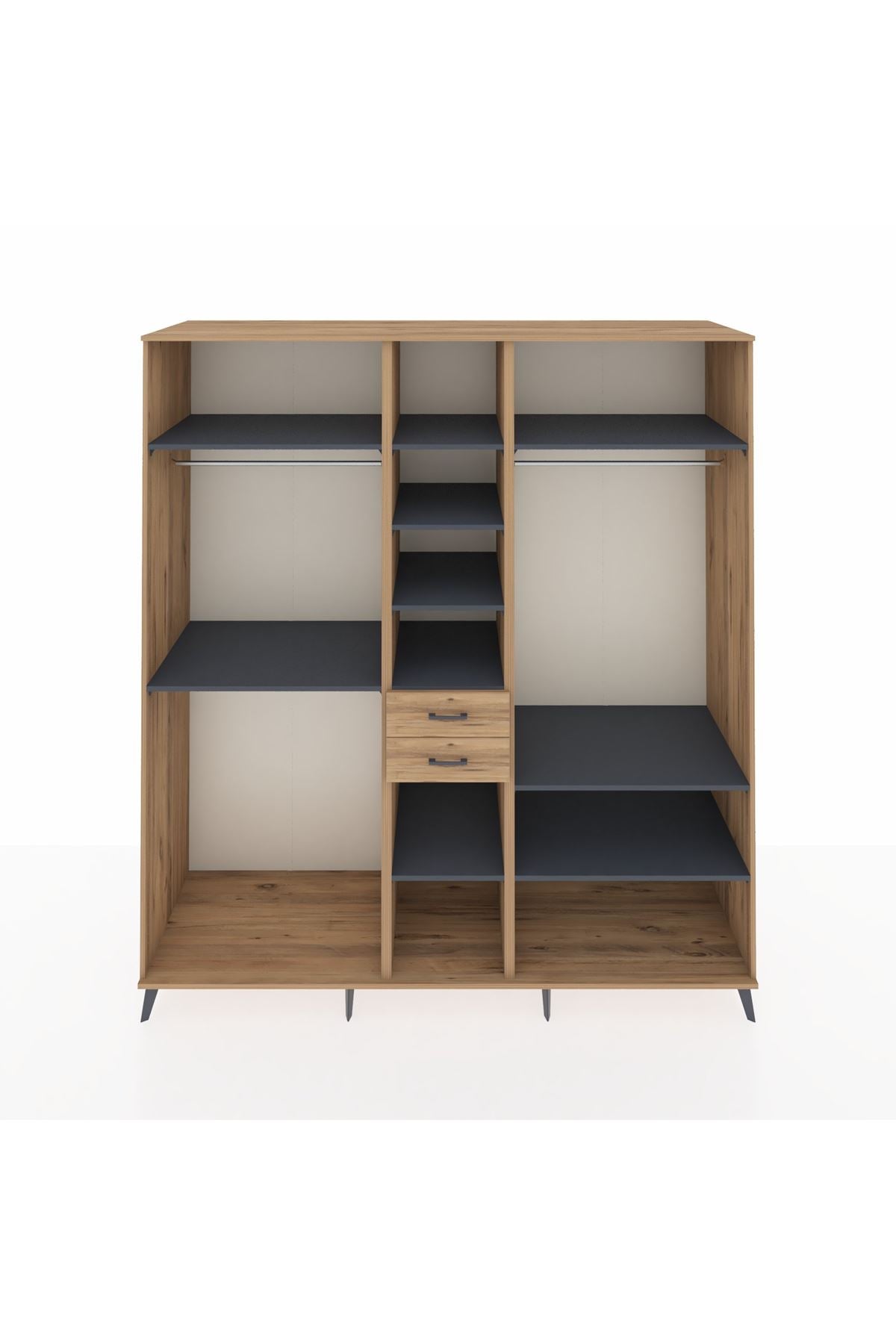 Kronos Dolap 10 Raflı 2 Çekmeceli 3 Askılı 220x59x243 Çam-Antrasit/Çam