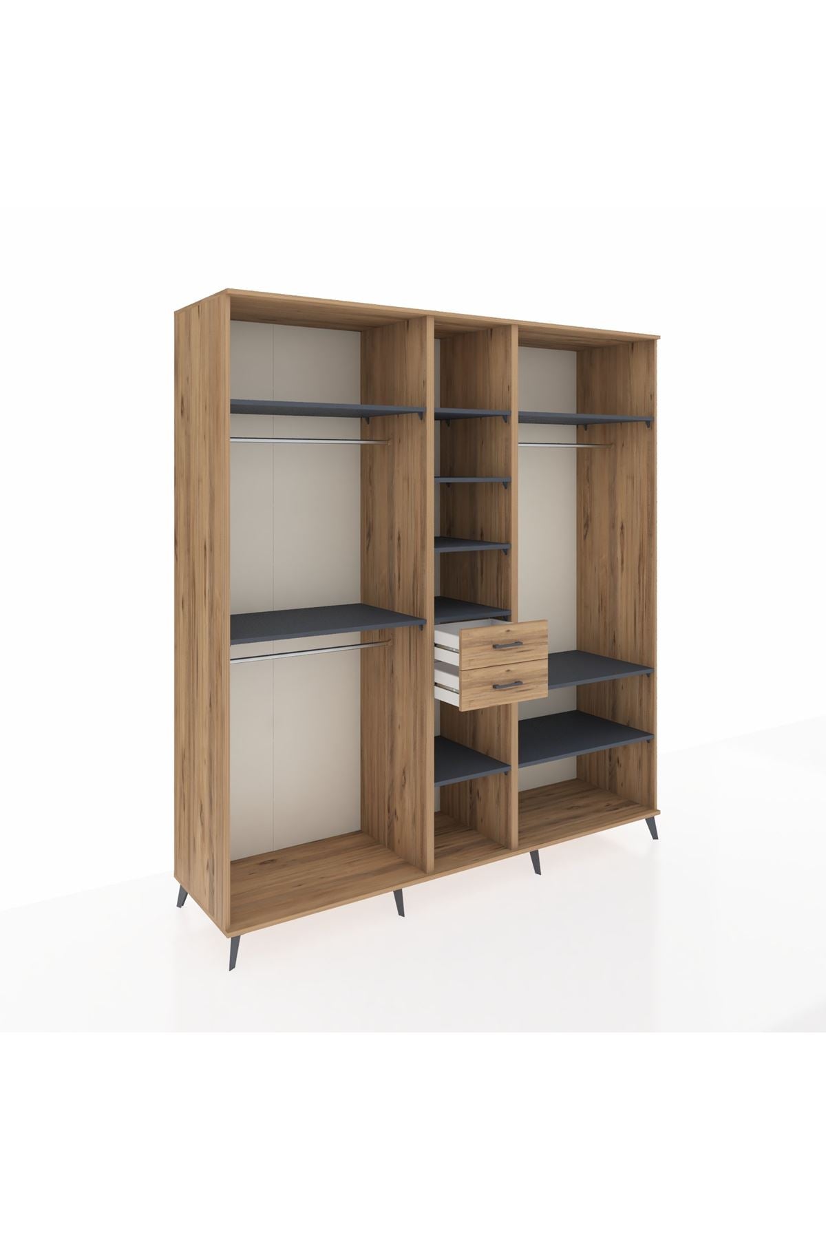 Kronos Dolap 10 Raflı 2 Çekmeceli 3 Askılı 220x59x243 Çam-Antrasit/Çam