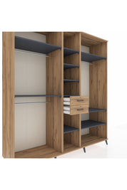 Kronos Dolap 10 Raflı 2 Çekmeceli 3 Askılı 220x59x243 Çam-Antrasit/Çam