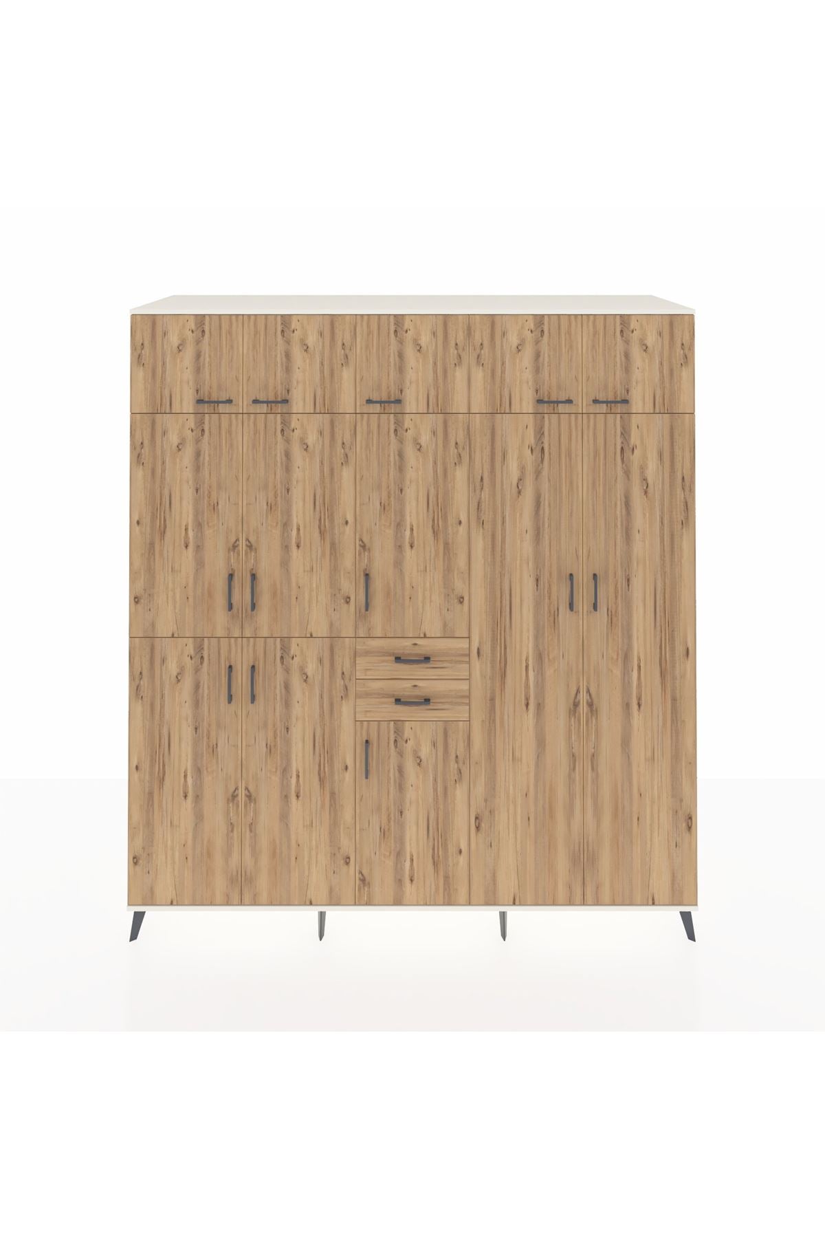 Kronos Dolap 10 Raflı 2 Çekmeceli 3 Askılı 220x59x243 Aytaşı-Çam/Çam