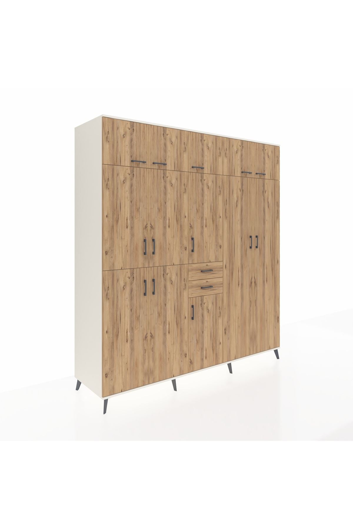 Kronos Dolap 10 Raflı 2 Çekmeceli 3 Askılı 220x59x243 Aytaşı-Çam/Çam