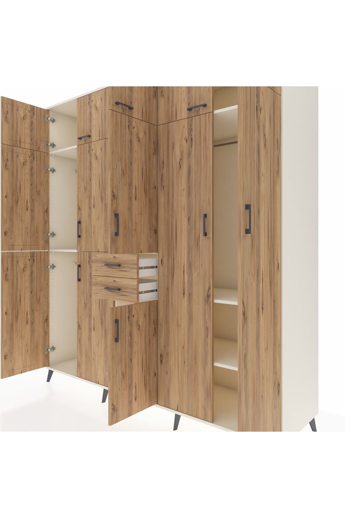 Kronos Dolap 10 Raflı 2 Çekmeceli 3 Askılı 220x59x243 Aytaşı-Çam/Çam