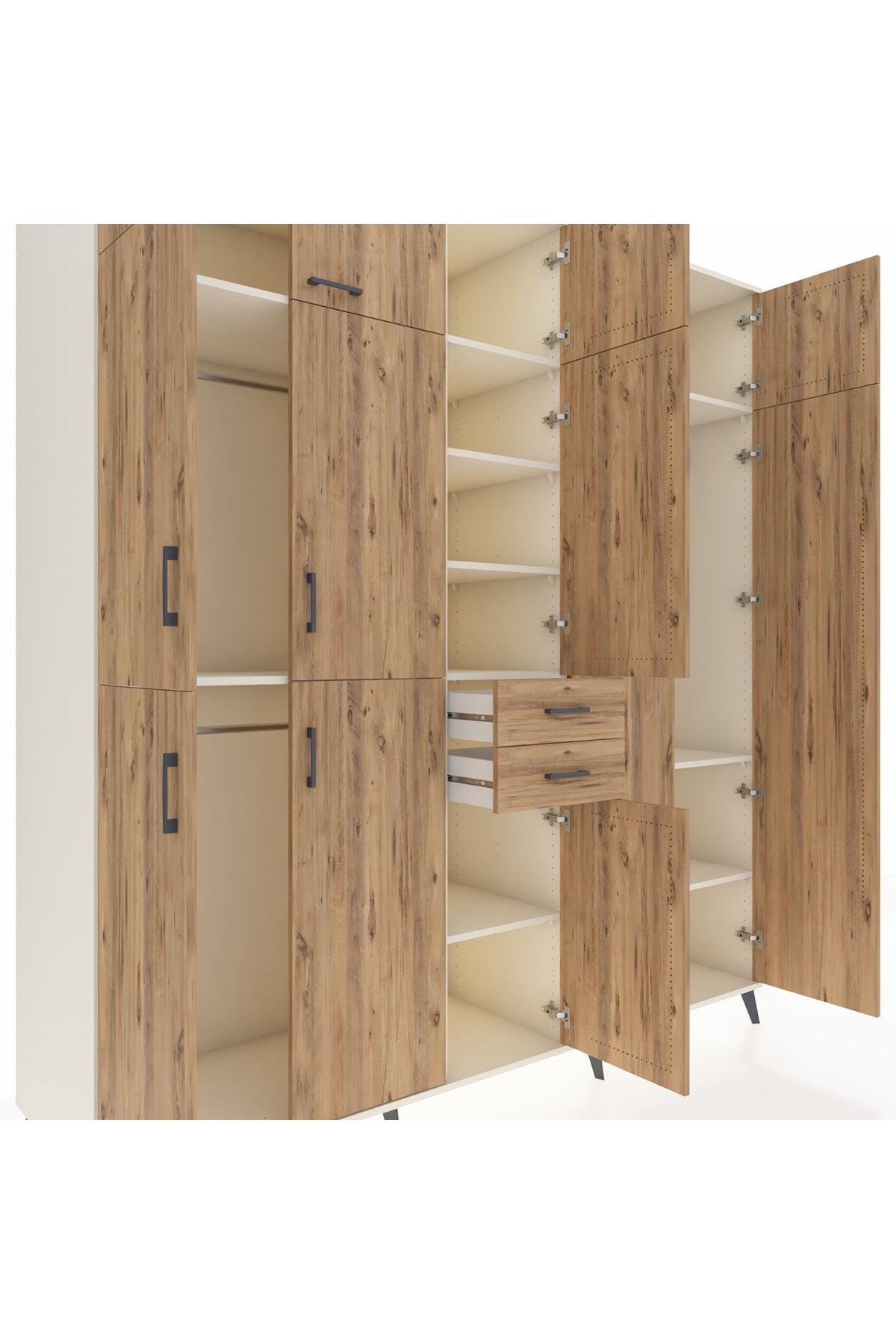 Kronos Dolap 10 Raflı 2 Çekmeceli 3 Askılı 220x59x243 Aytaşı-Çam/Çam