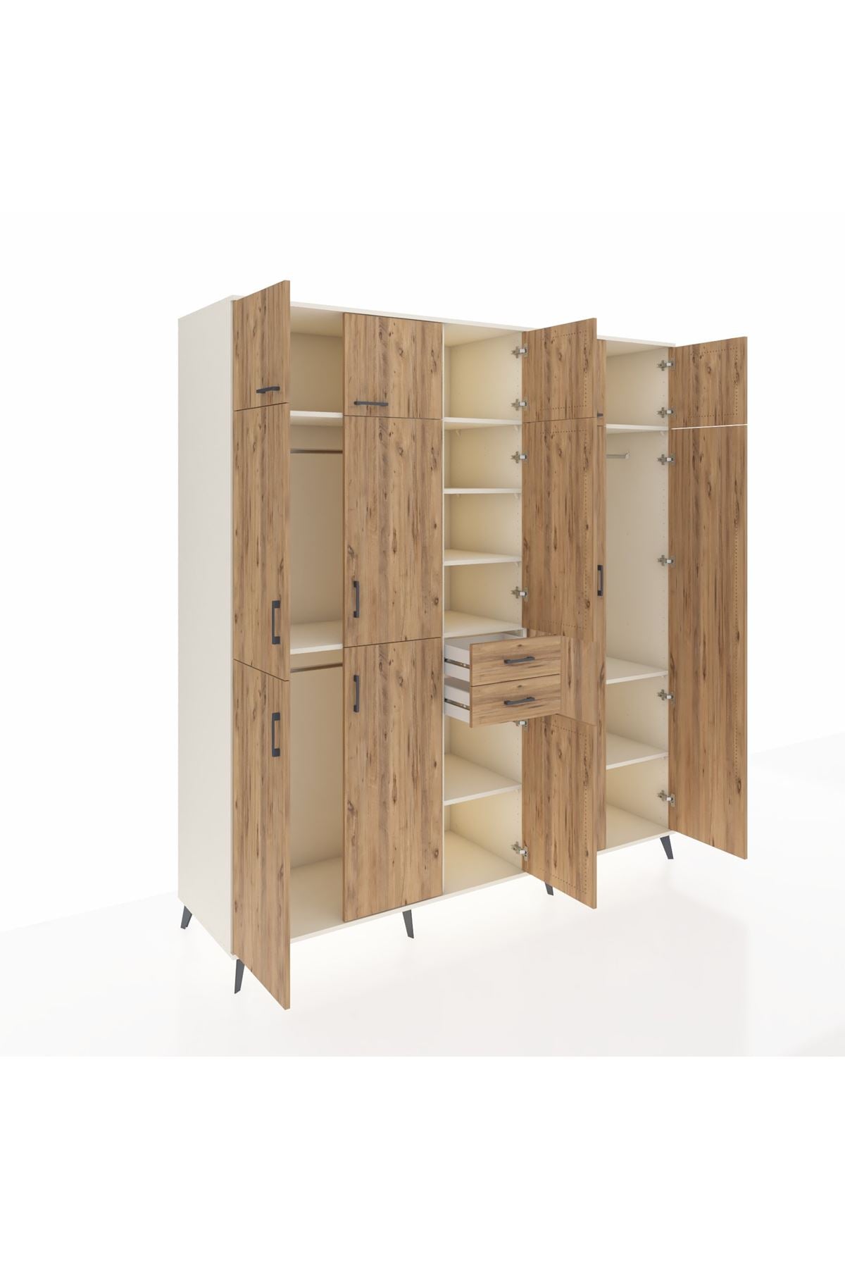 Kronos Dolap 10 Raflı 2 Çekmeceli 3 Askılı 220x59x243 Aytaşı-Çam/Çam