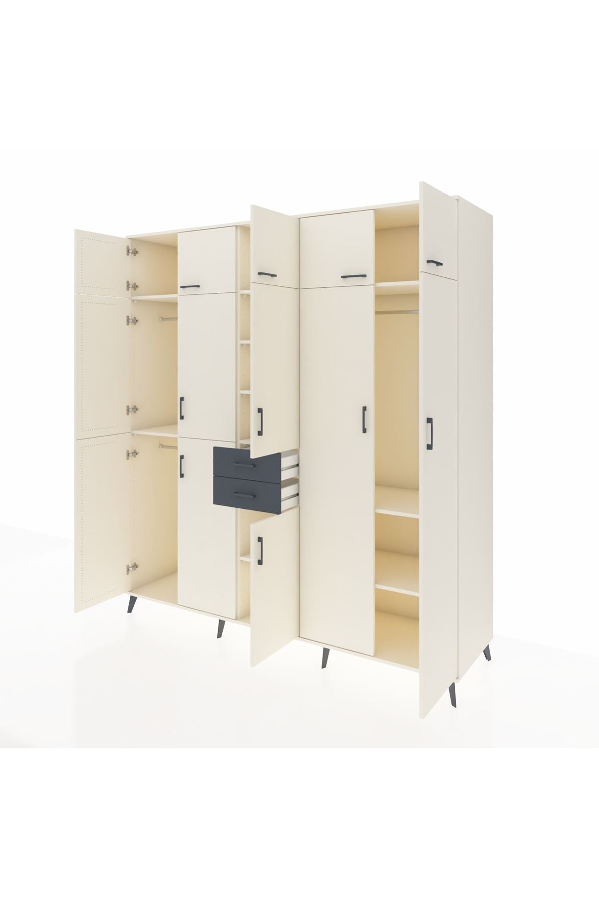 Kronos Dolap 10 Raflı 2 Çekmeceli 3 Askılı 220x59x243 Aytaşı-Aytaşı/Antrasit