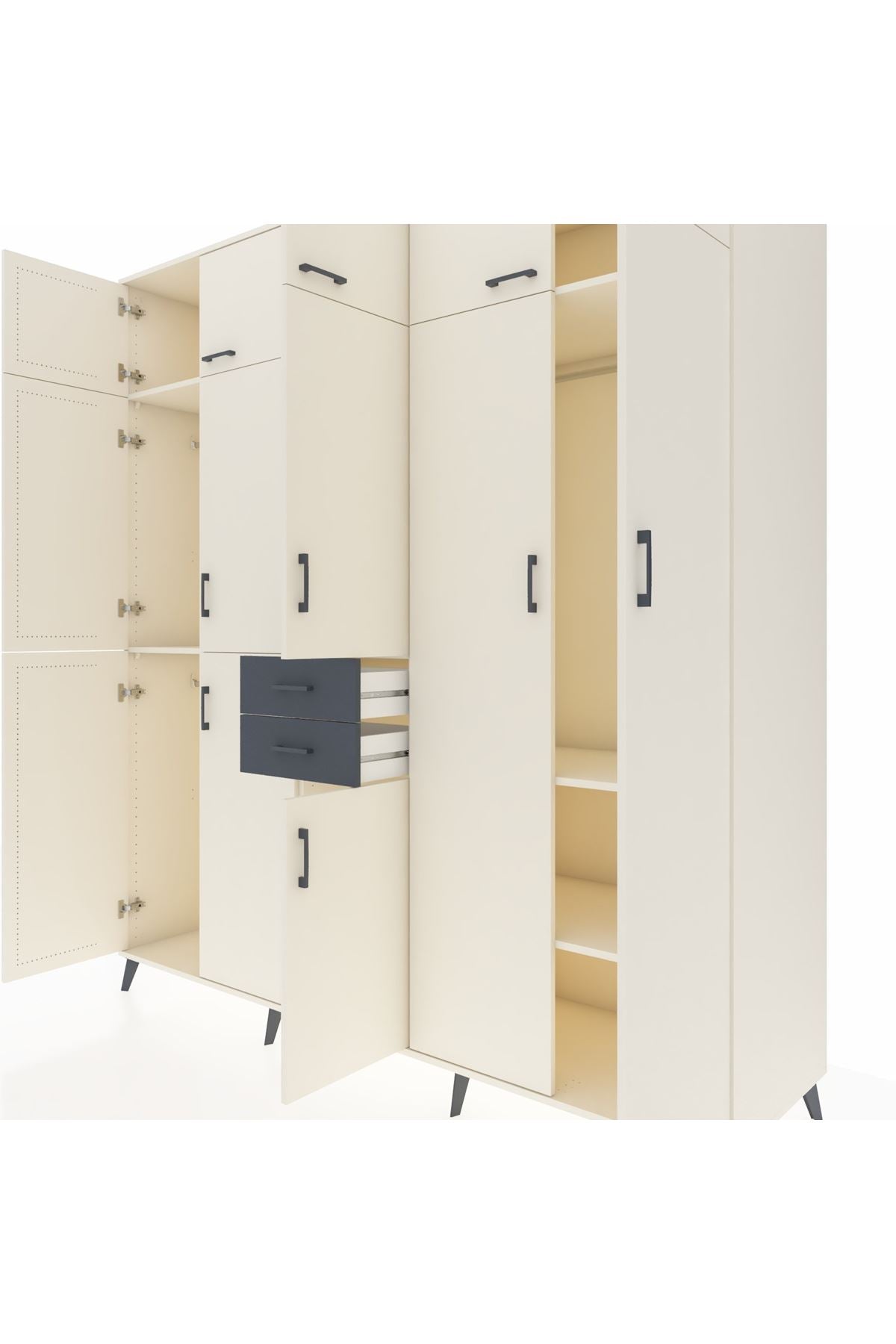 Kronos Dolap 10 Raflı 2 Çekmeceli 3 Askılı 220x59x243 Aytaşı-Aytaşı/Antrasit