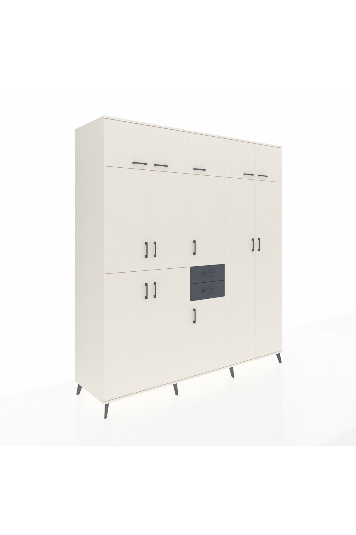 Kronos Dolap 10 Raflı 2 Çekmeceli 3 Askılı 220x59x243 Aytaşı-Aytaşı/Antrasit