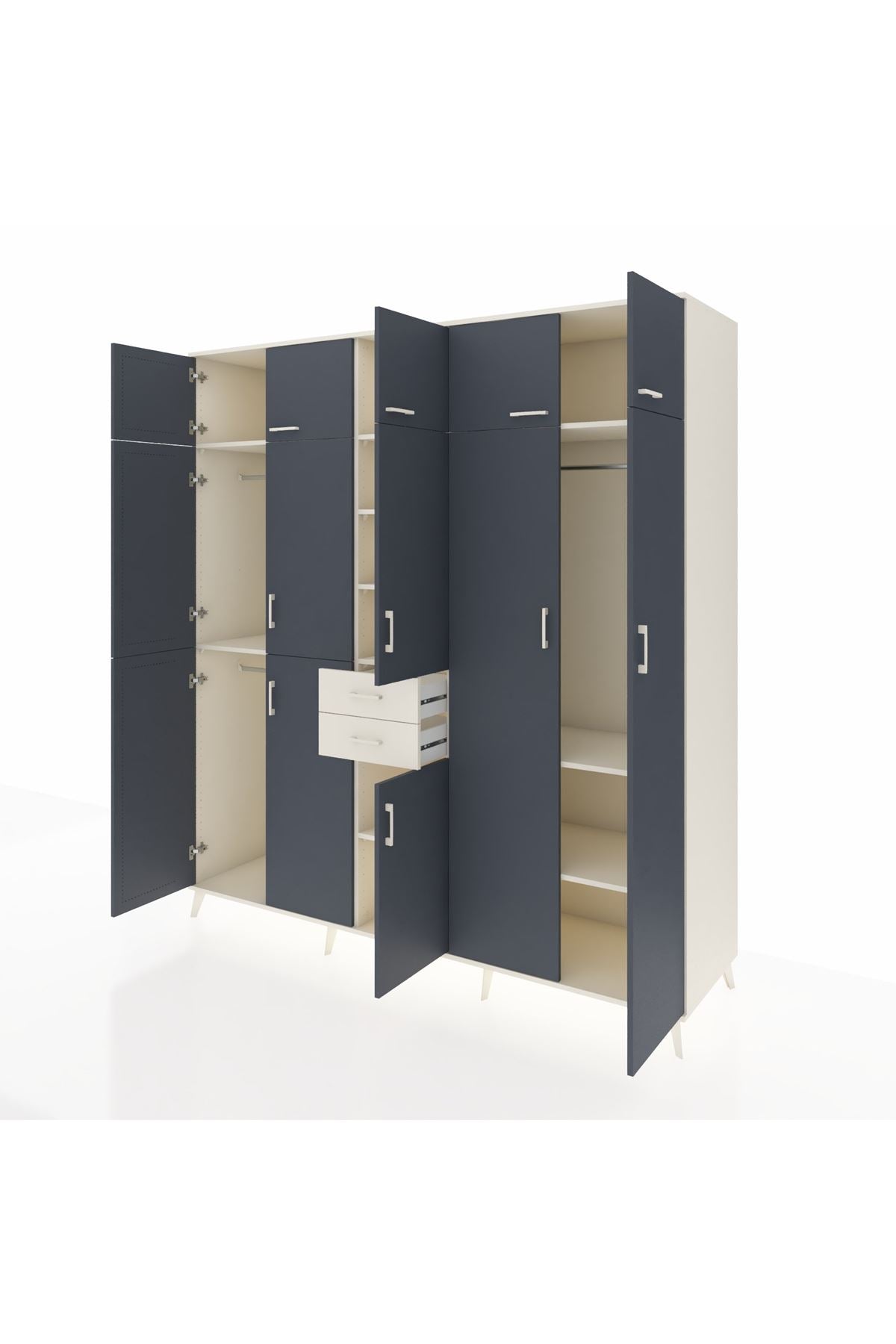 Kronos Dolap 10 Raflı 2 Çekmeceli 3 Askılı 220x59x243 Aytaşı-Antrasit/Aytaşı