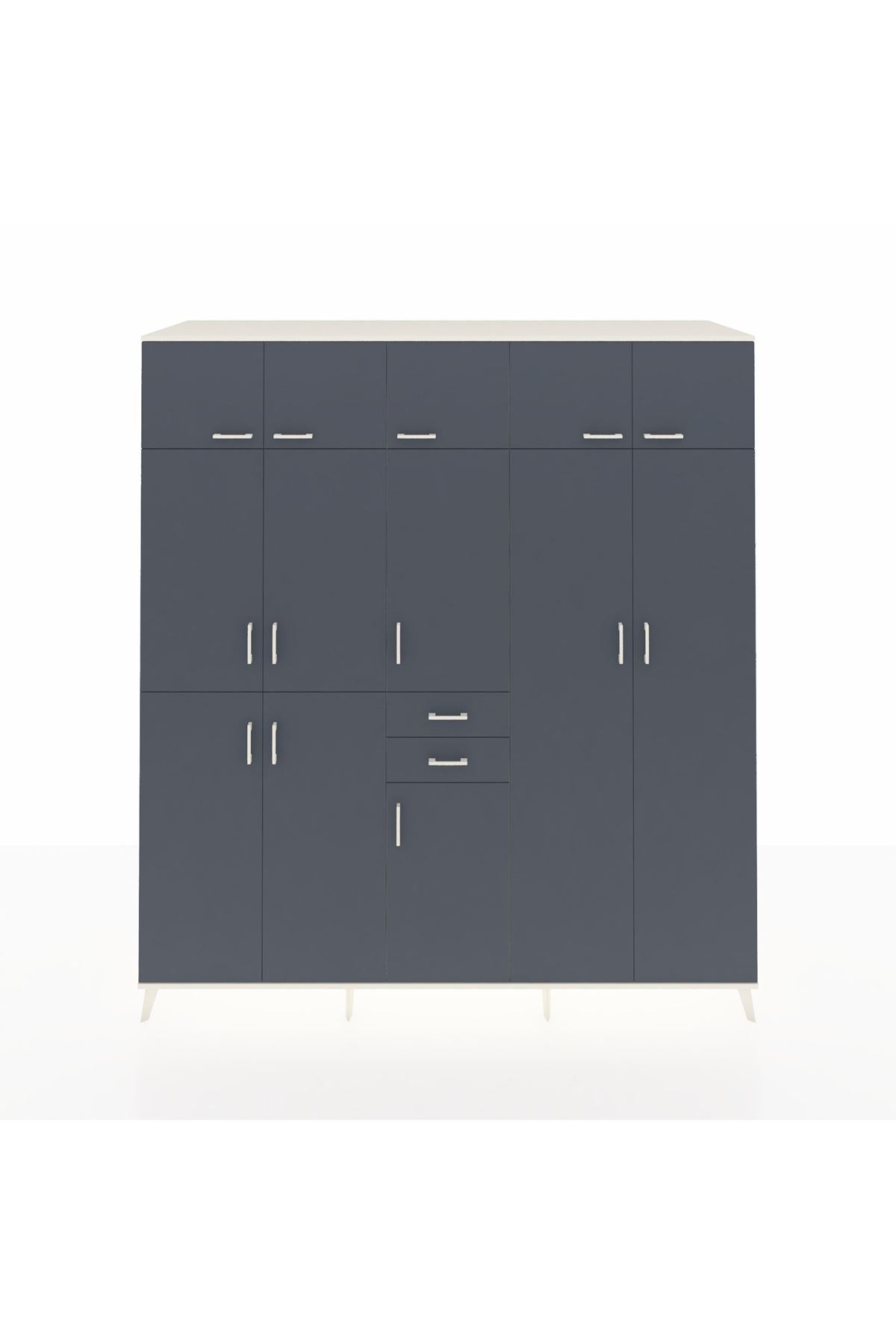 Kronos Dolap 10 Raflı 2 Çekmeceli 3 Askılı 220x59x243 Aytaşı-Antrasit/Antrasit