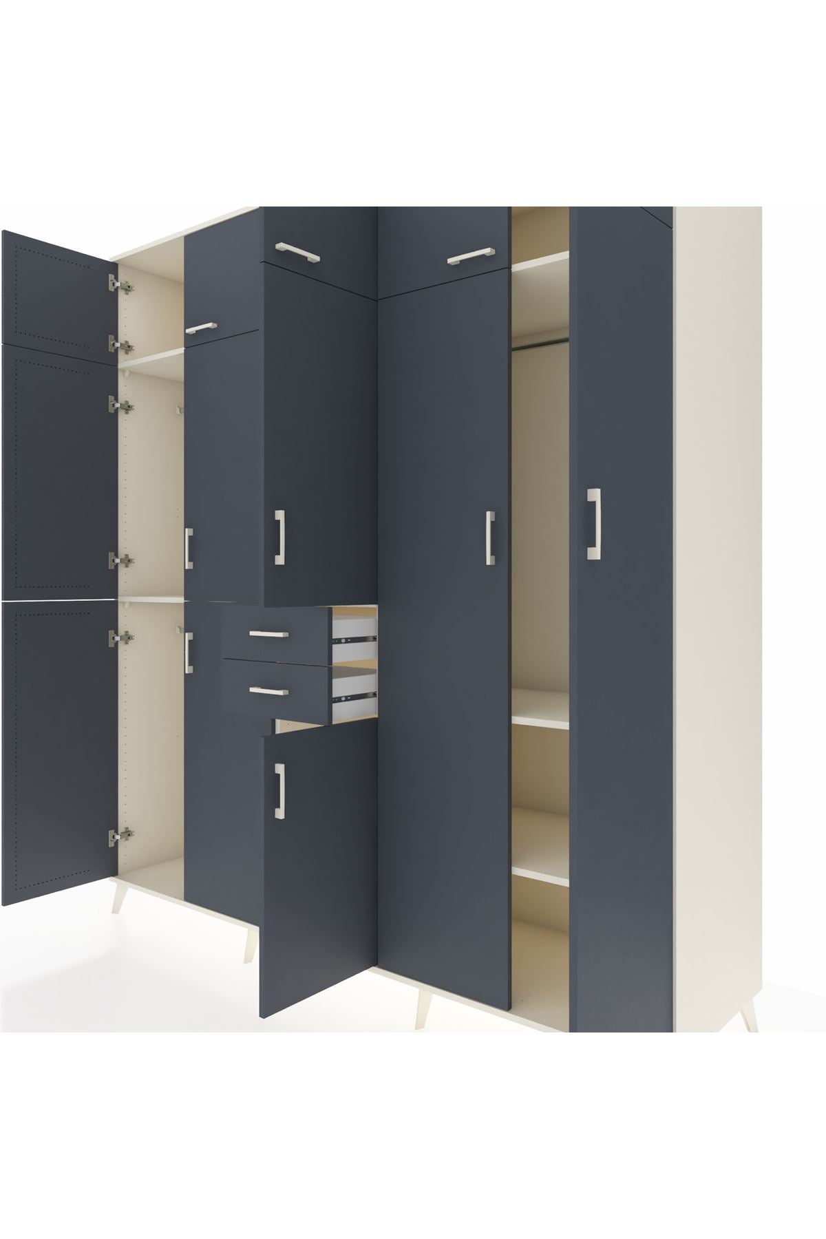 Kronos Dolap 10 Raflı 2 Çekmeceli 3 Askılı 220x59x243 Aytaşı-Antrasit/Antrasit