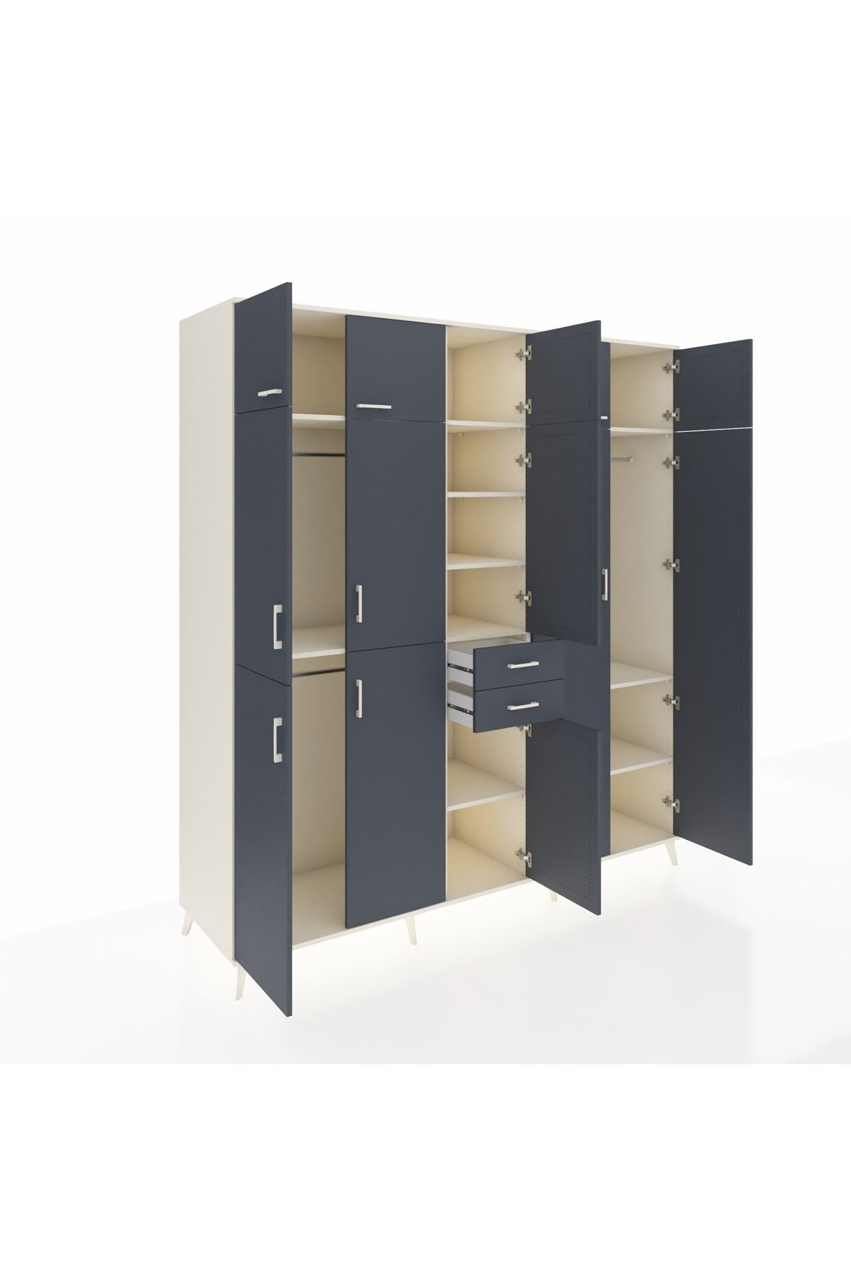 Kronos Dolap 10 Raflı 2 Çekmeceli 3 Askılı 220x59x243 Aytaşı-Antrasit/Antrasit