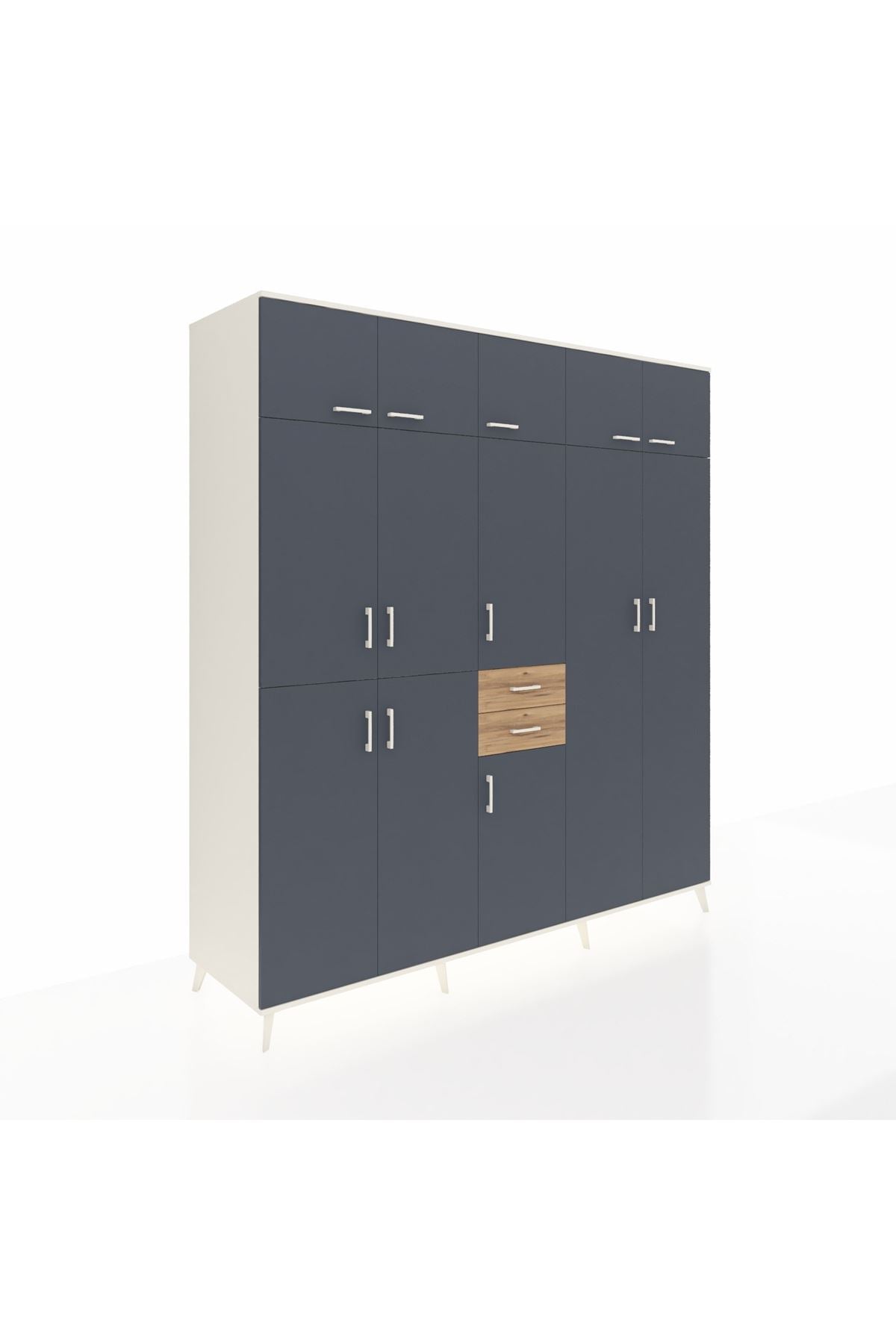 Kronos Dolap 10 Raflı 2 Çekmeceli 3 Askılı 220x59x243 Aytaşı-Antrasit/Çam