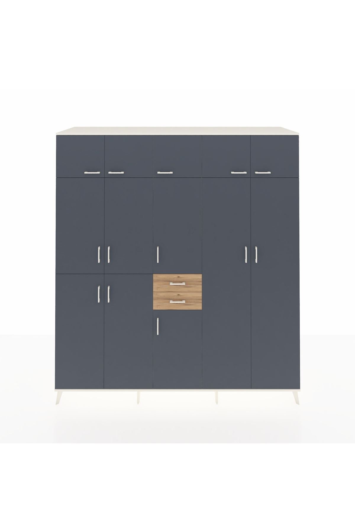 Kronos Dolap 10 Raflı 2 Çekmeceli 3 Askılı 220x59x243 Aytaşı-Antrasit/Çam